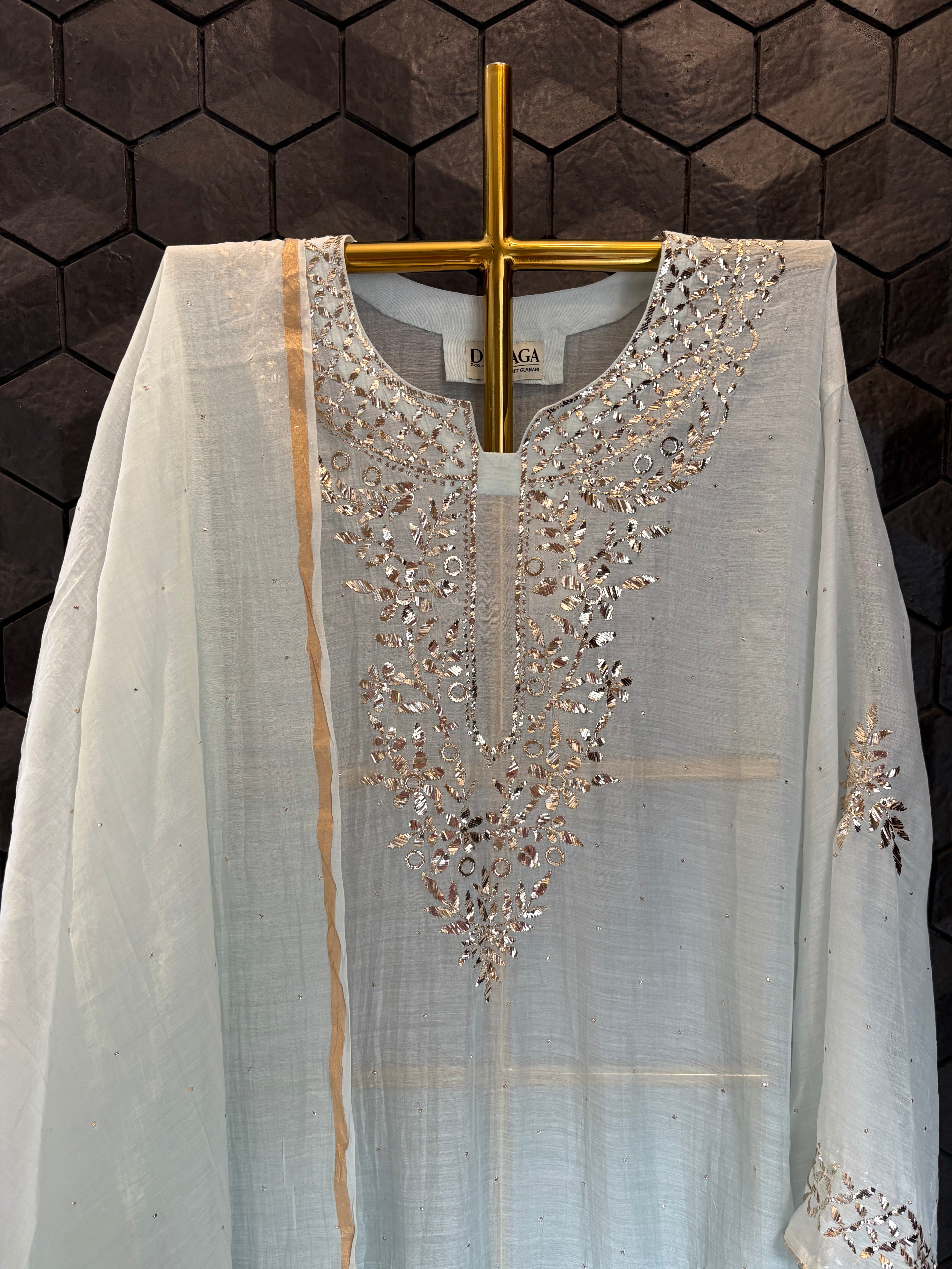 Blue Mul Chanderi Mukaish Kurta Set