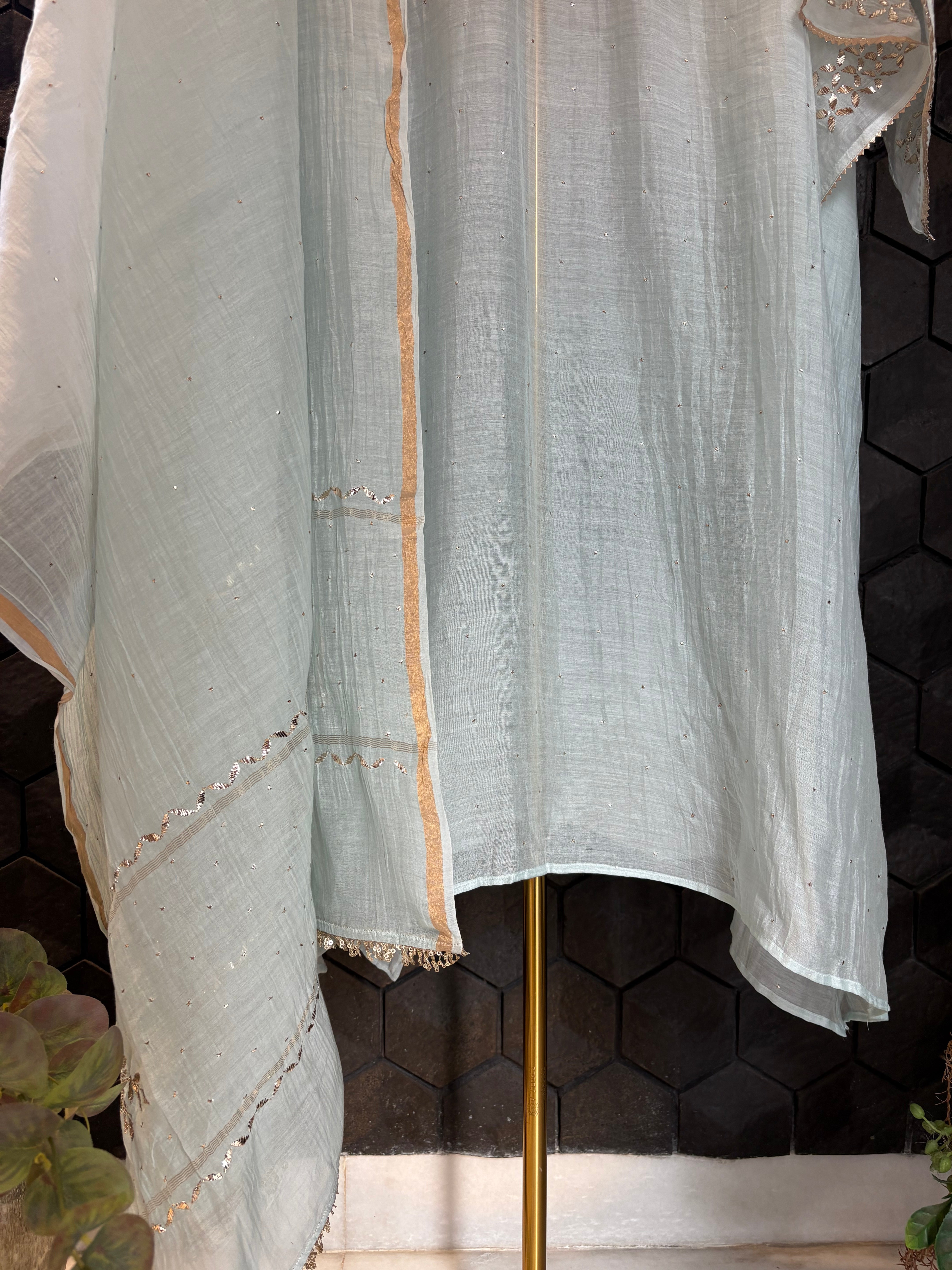 Blue Mul Chanderi Mukaish Kurta Set