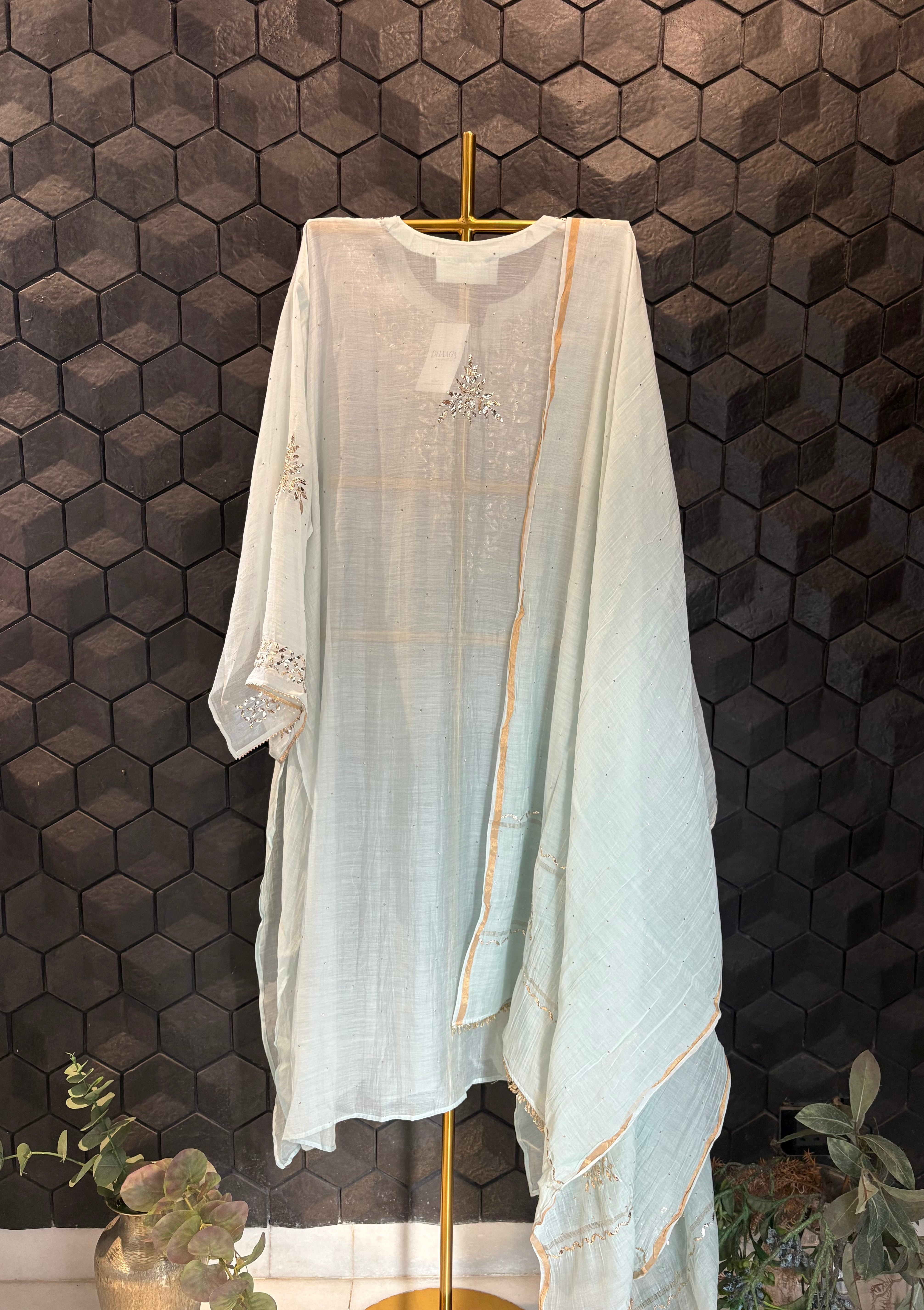 Blue Mul Chanderi Mukaish Kurta Set