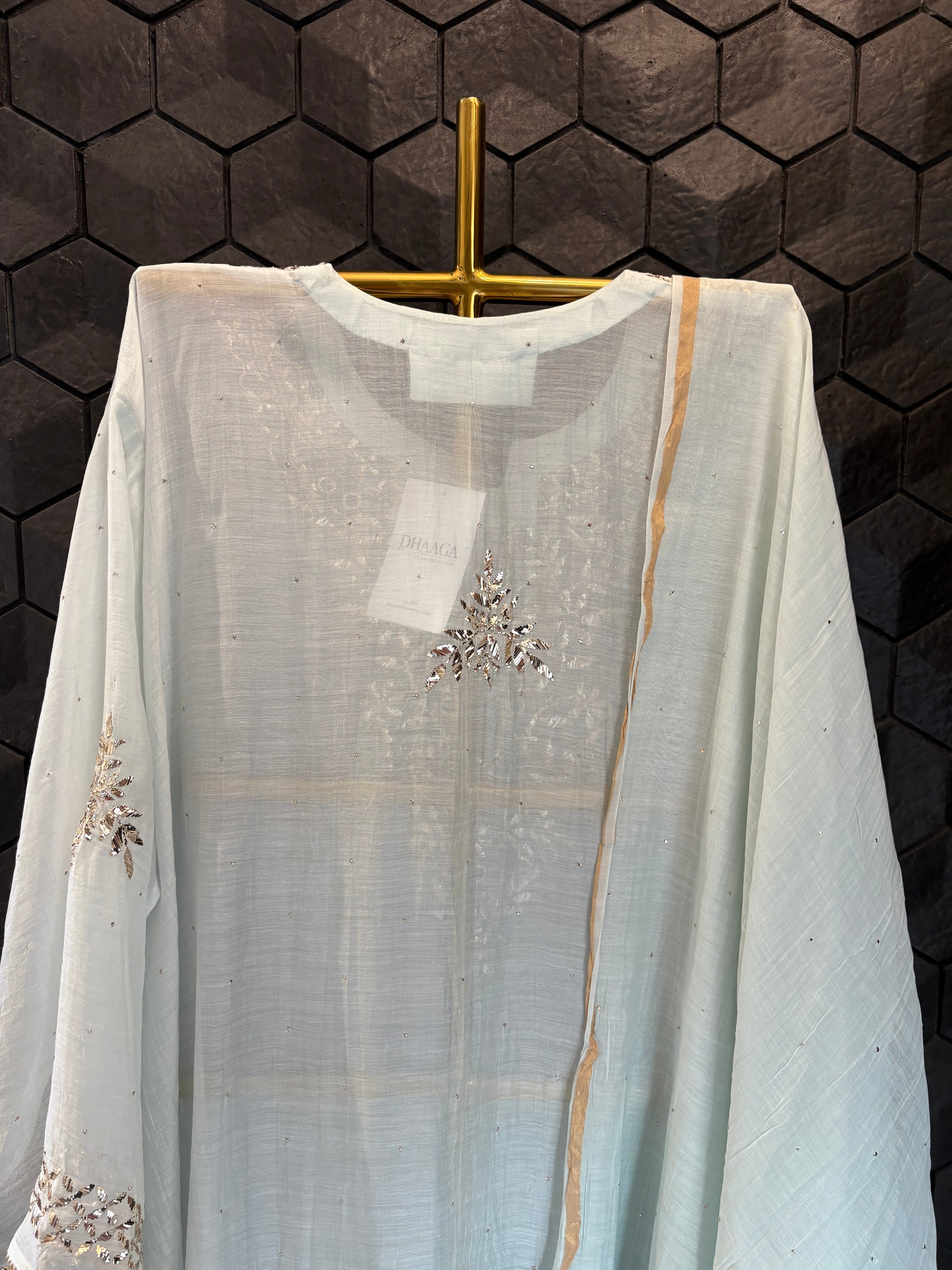 Blue Mul Chanderi Mukaish Kurta Set