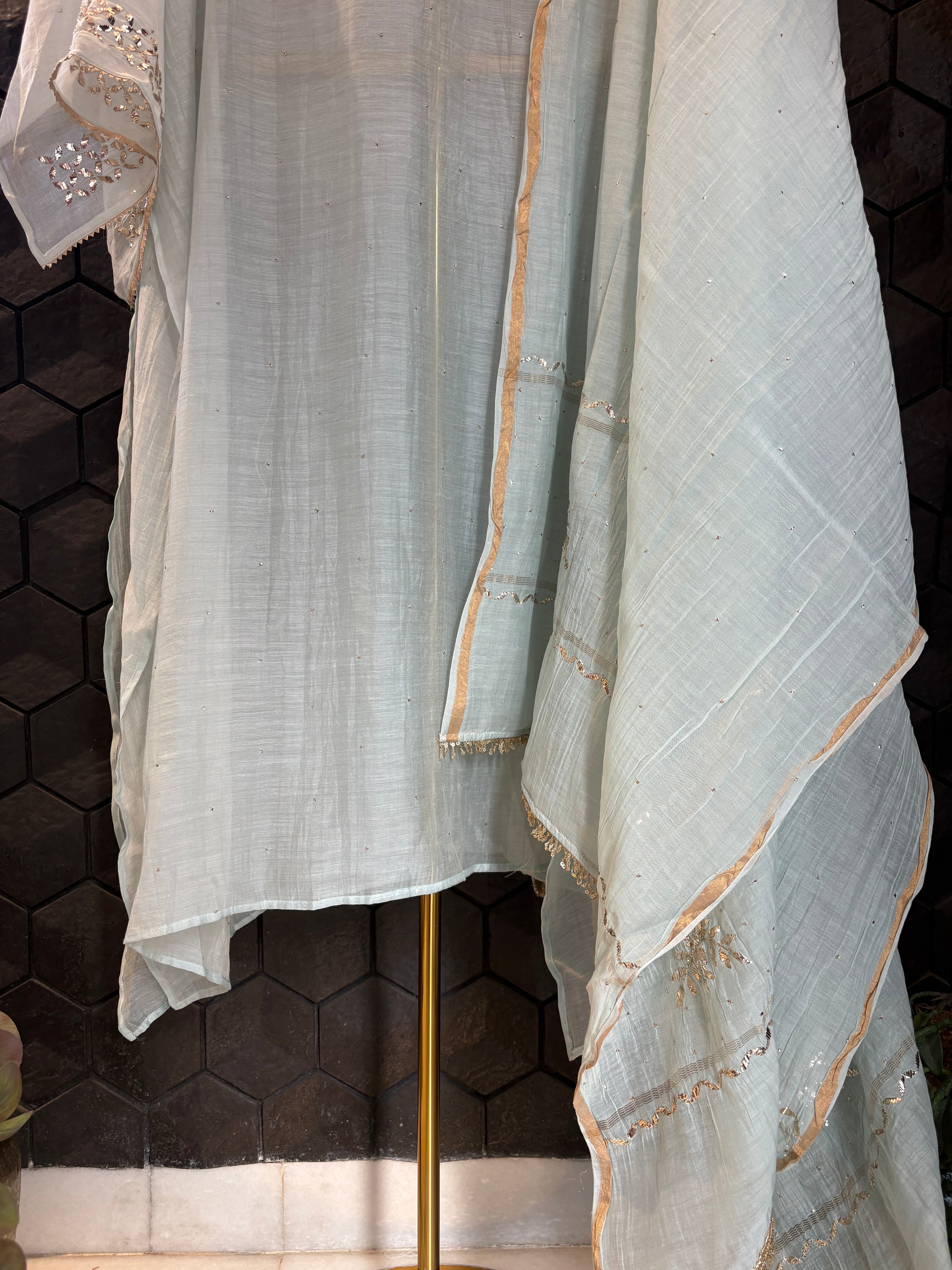 Blue Mul Chanderi Mukaish Kurta Set