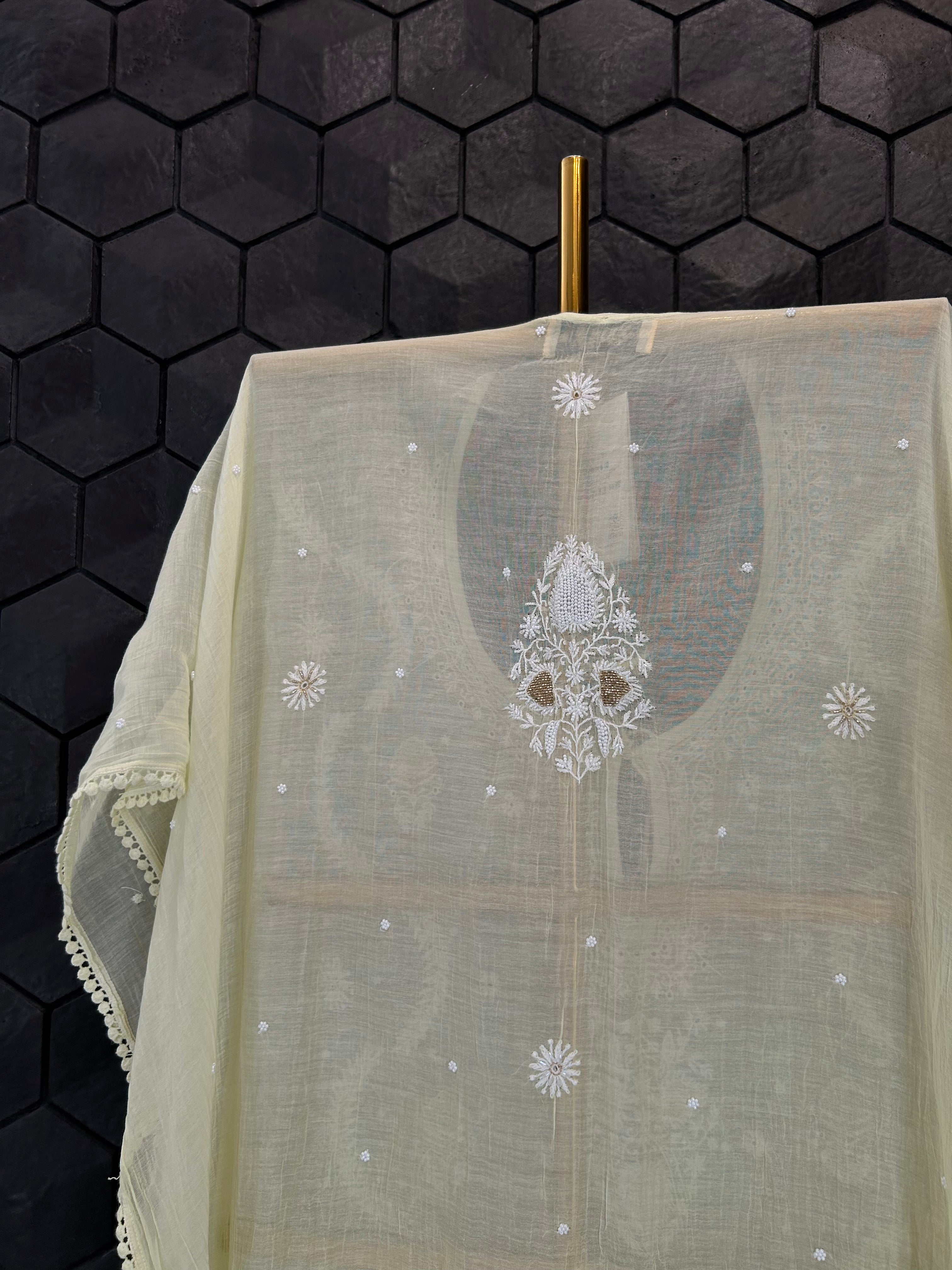 Lemon Yellow Mul Chanderi Chikankari Kaftan