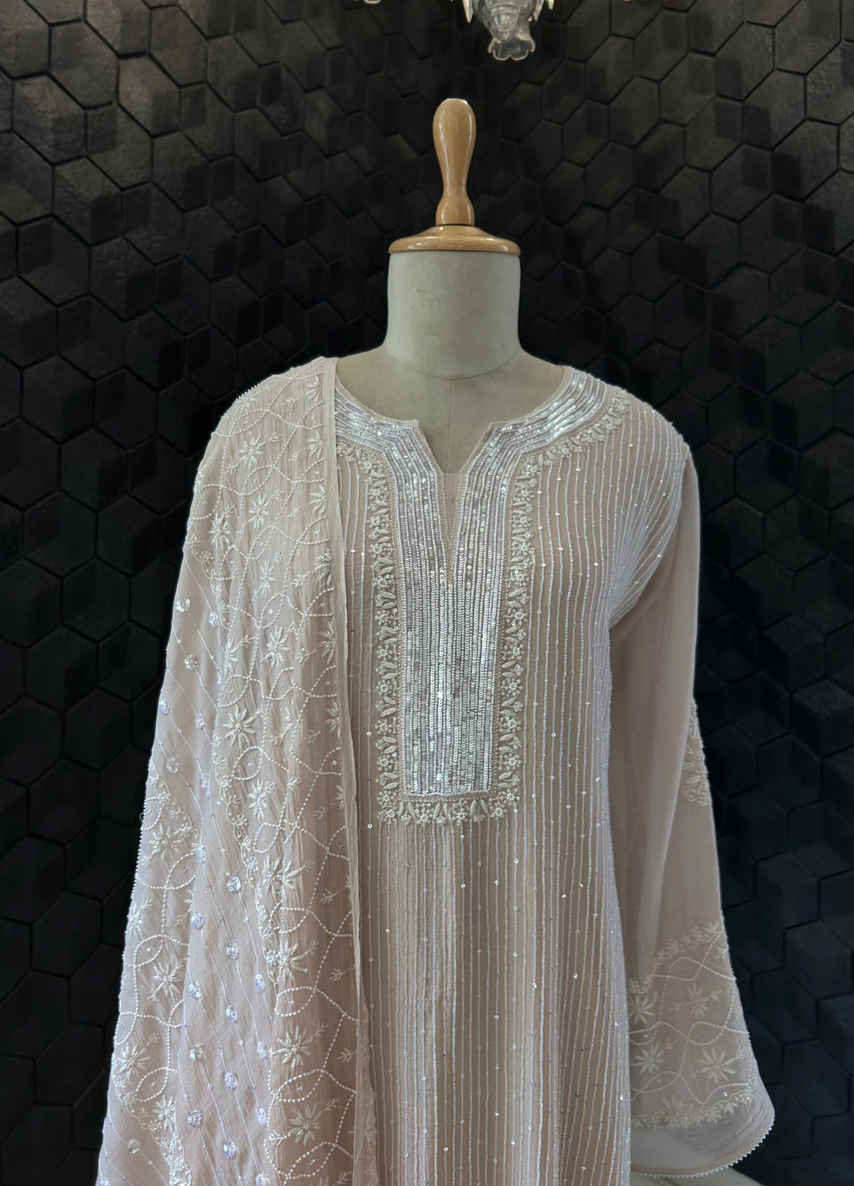 Pink Mul Chanderi Chikankari Kurta Set