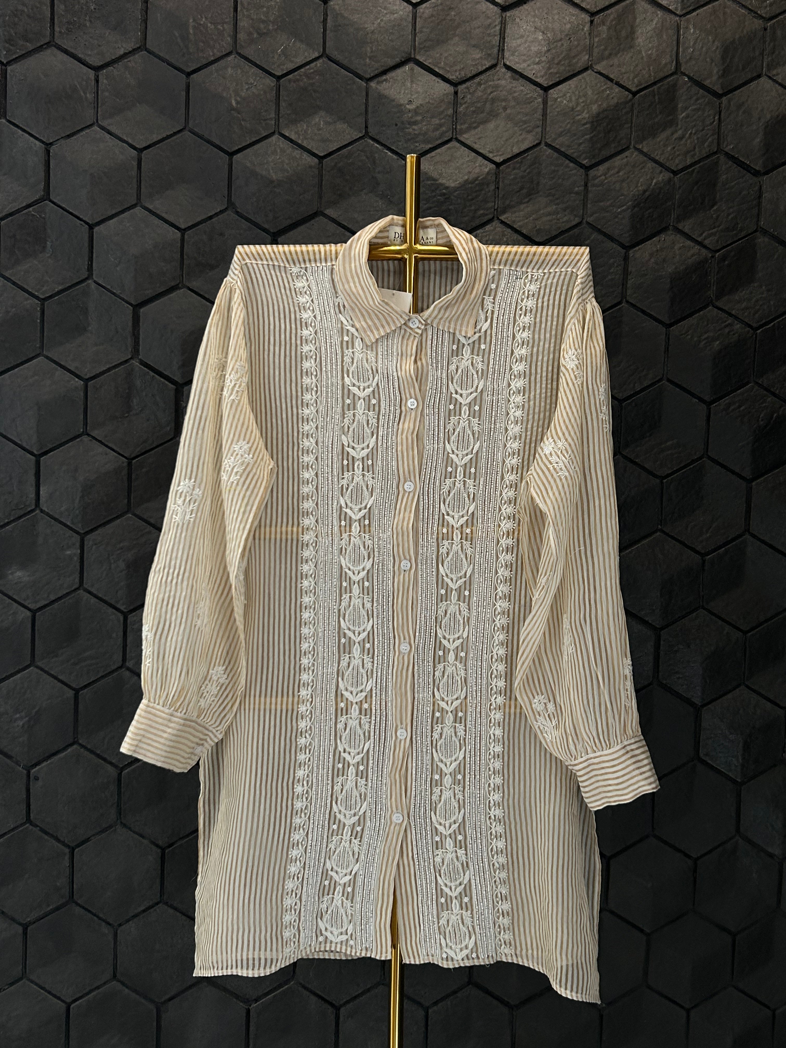 Gold Striped Tissue Chikankari Co-ord sets
