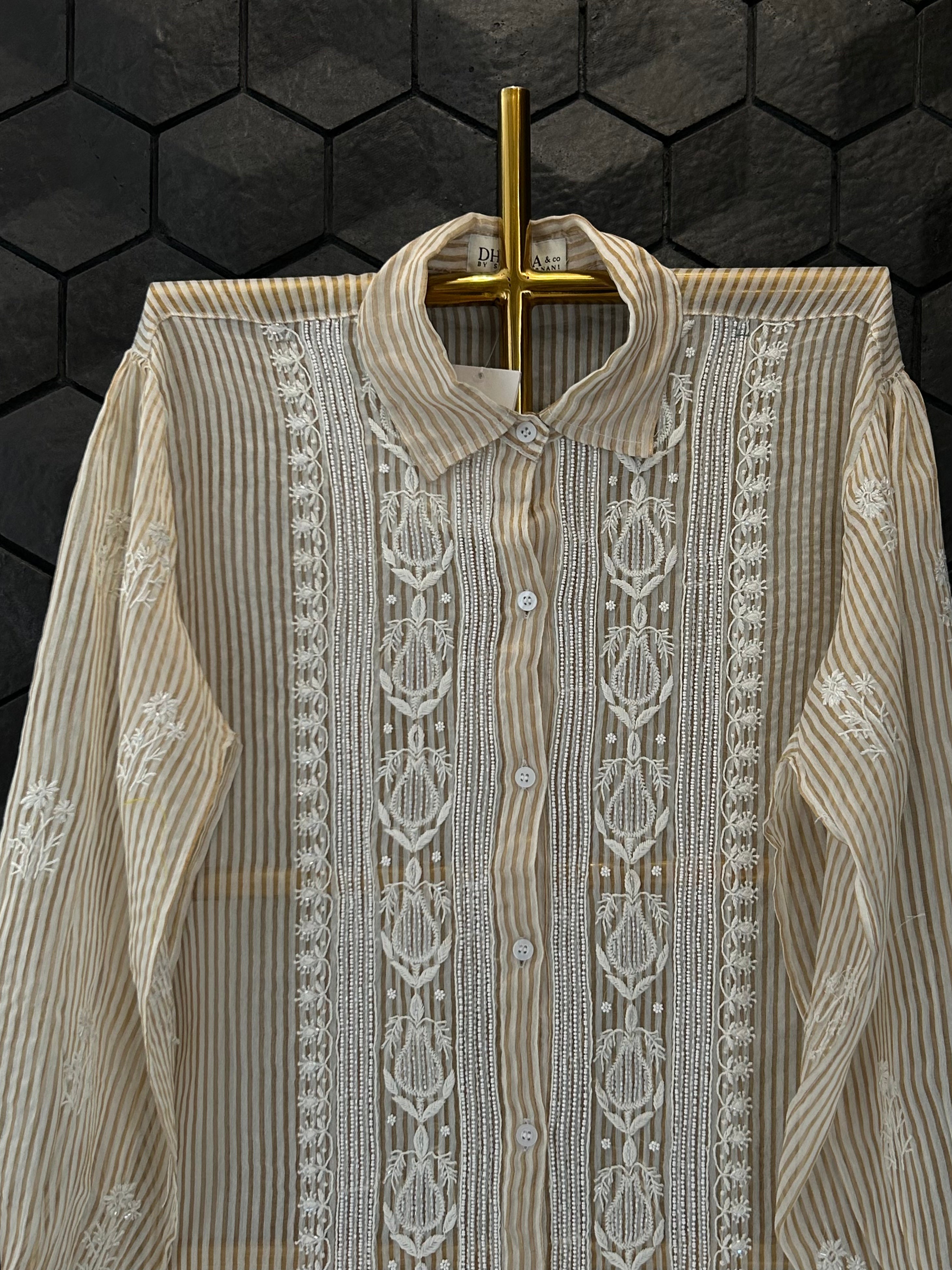Gold Striped Tissue Chikankari Co-ord sets