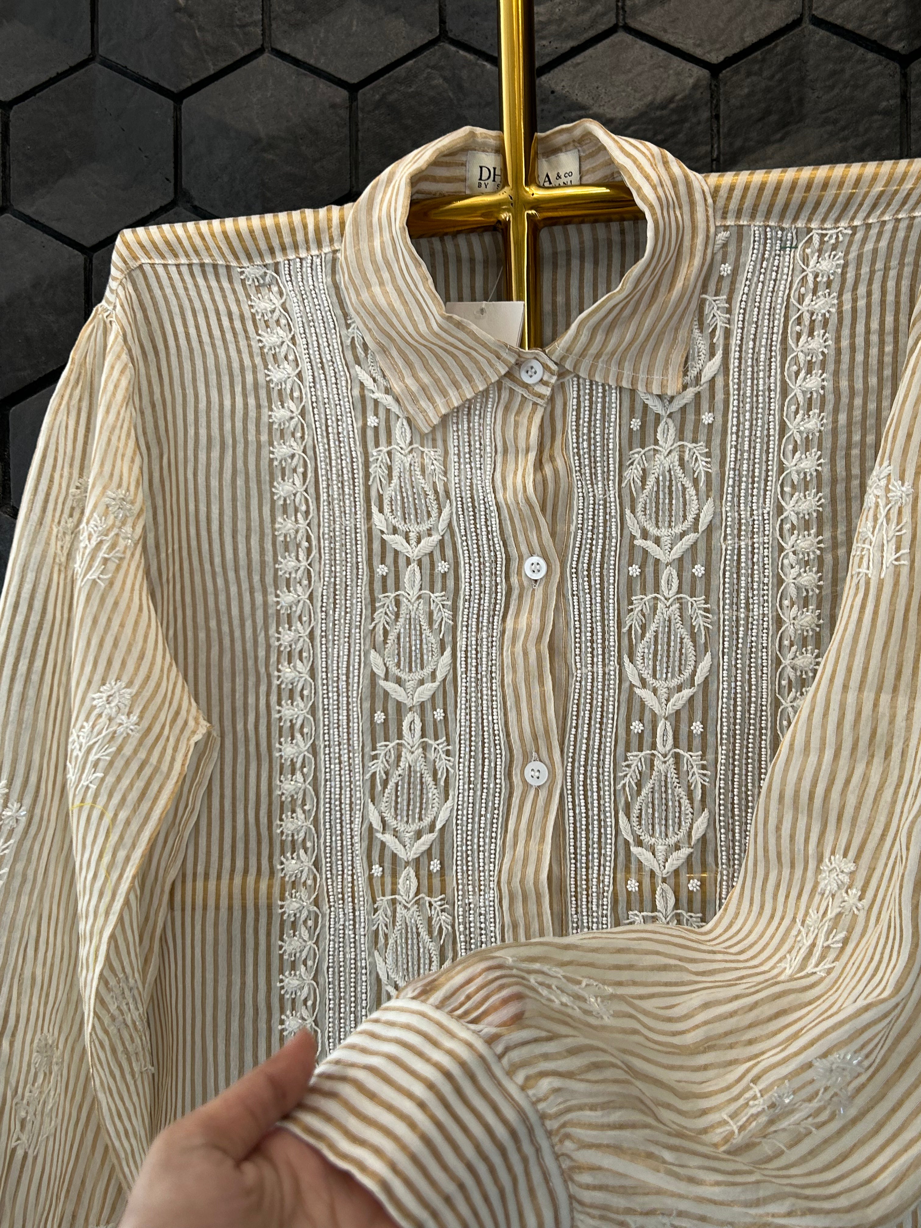 Gold Striped Tissue Chikankari Co-ord sets