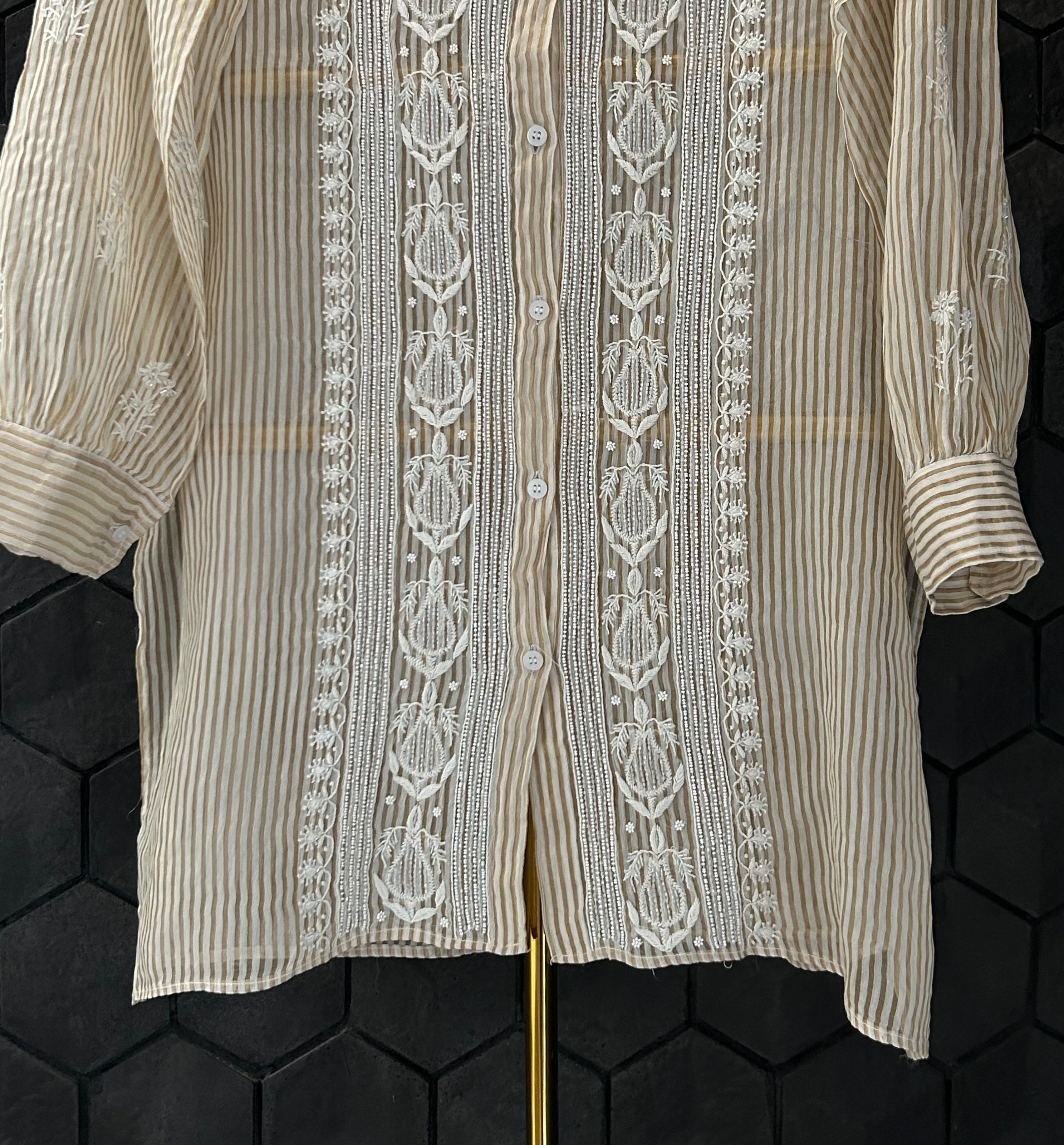 Gold Striped Tissue Chikankari Co-ord sets