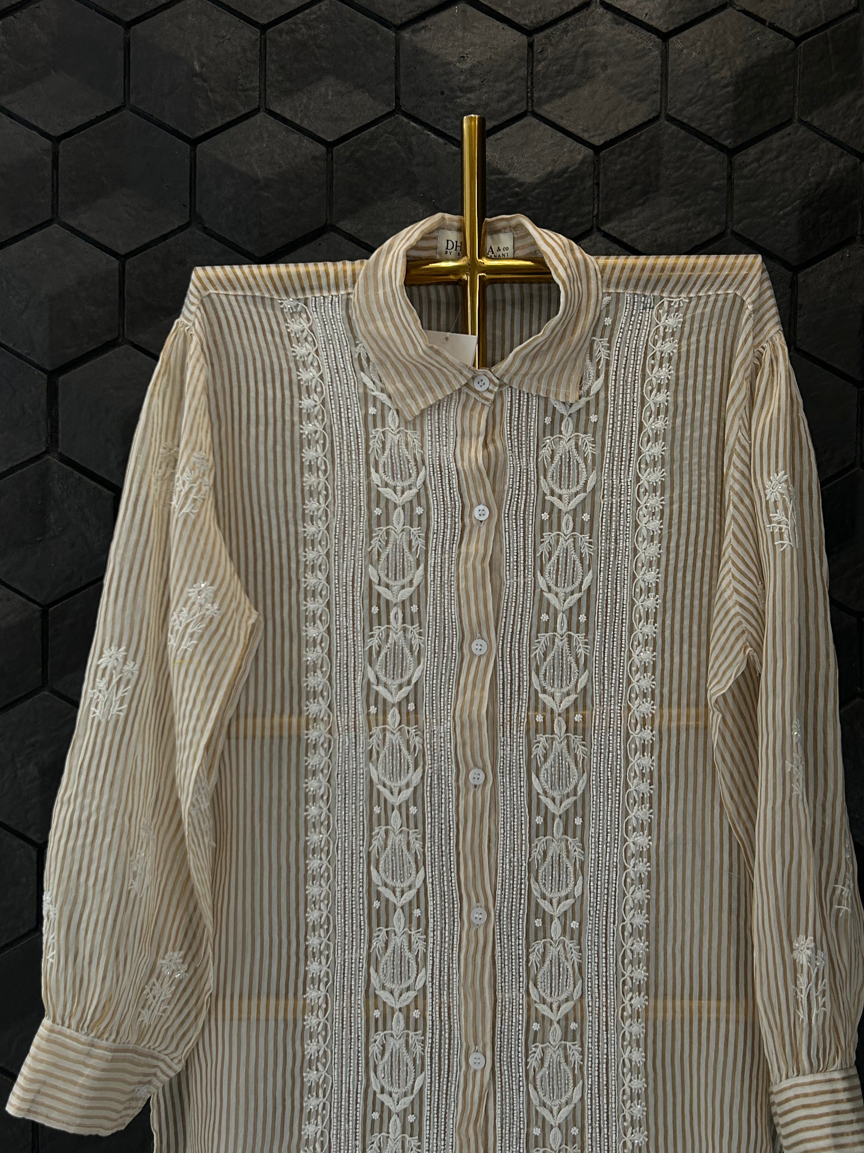 Gold Striped Tissue Chikankari Co-ord sets