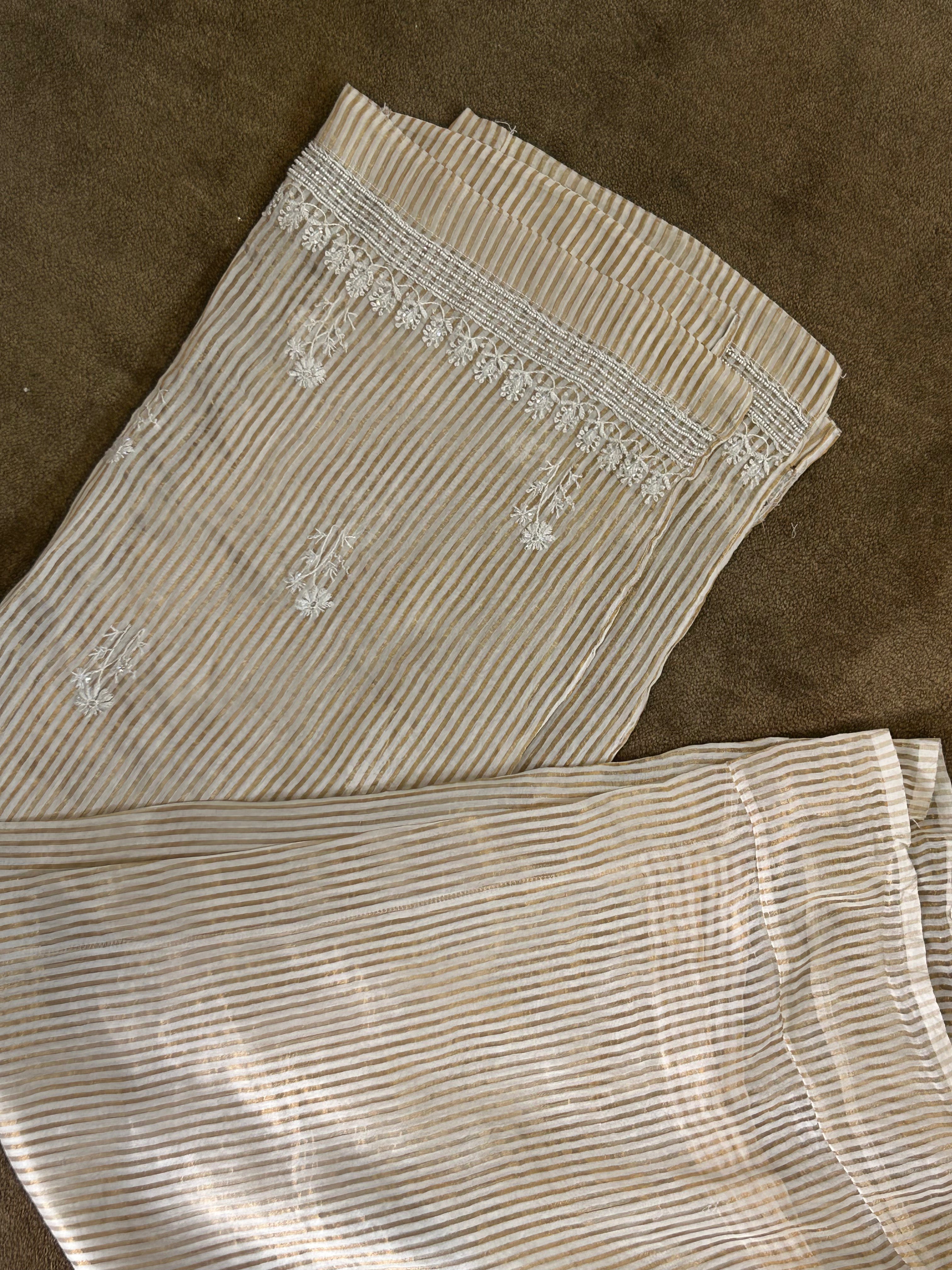 Gold Striped Tissue Chikankari Co-ord sets