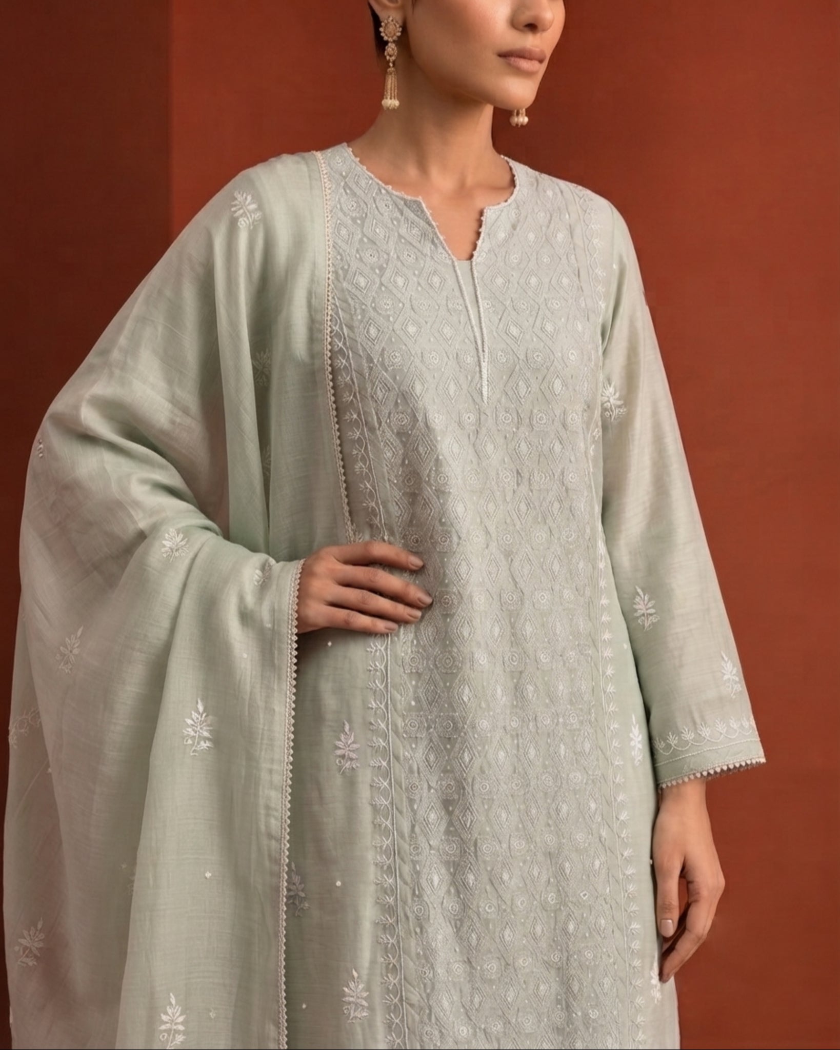 Sage Green Moonga Silk Kurta Set