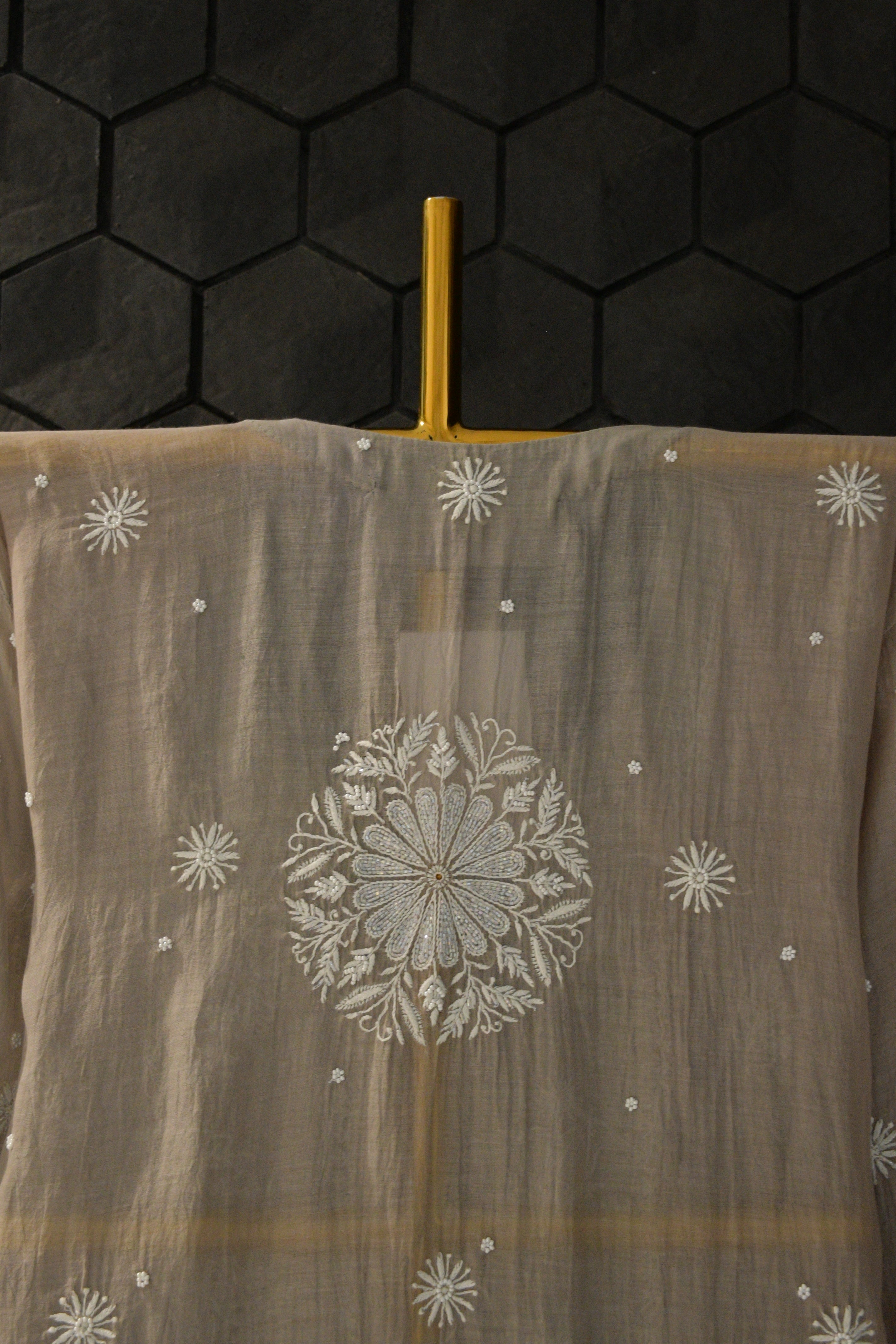 Grey Chanderi Chikankari Kurta Set