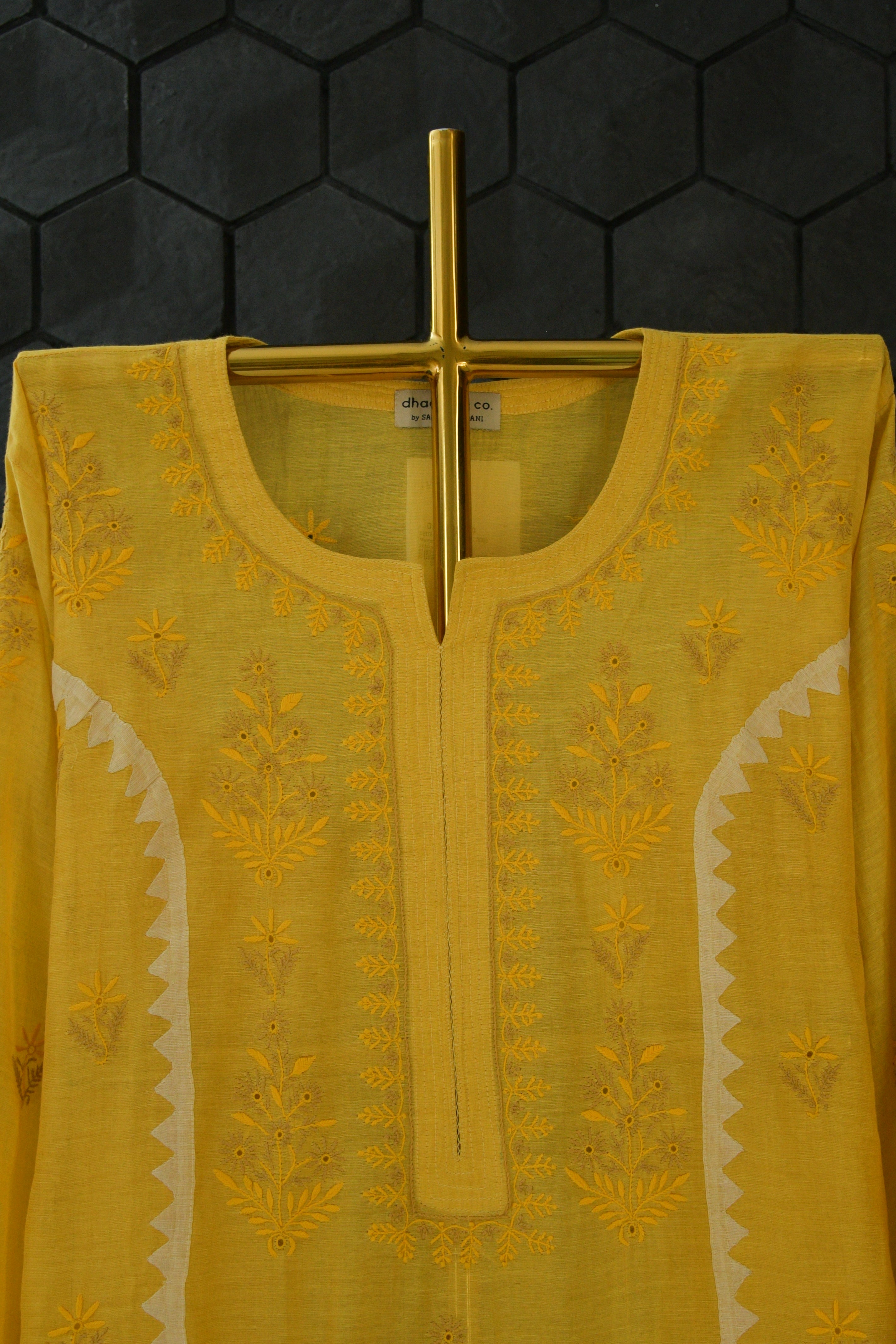 Mustard Tissue Chikankari Kurta Set