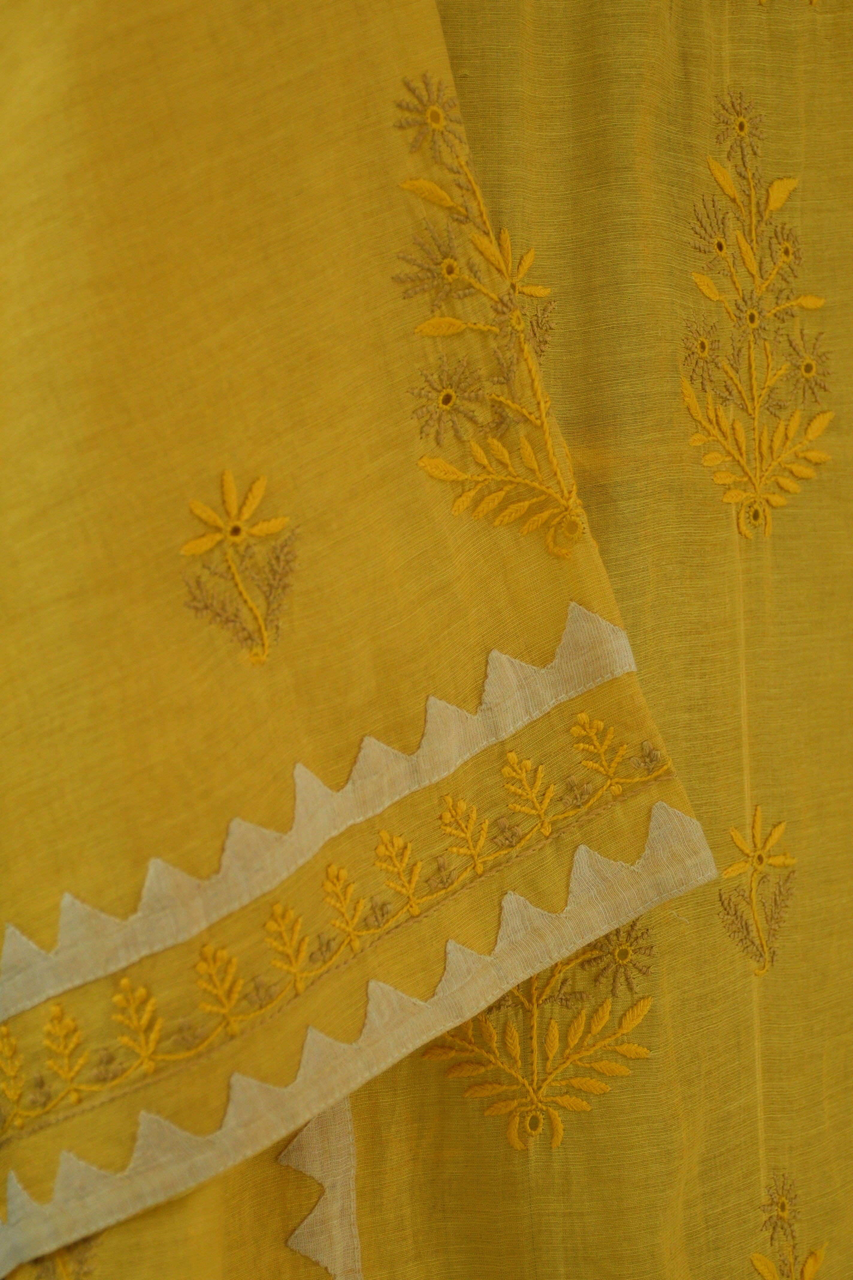 Mustard Tissue Chikankari Kurta Set