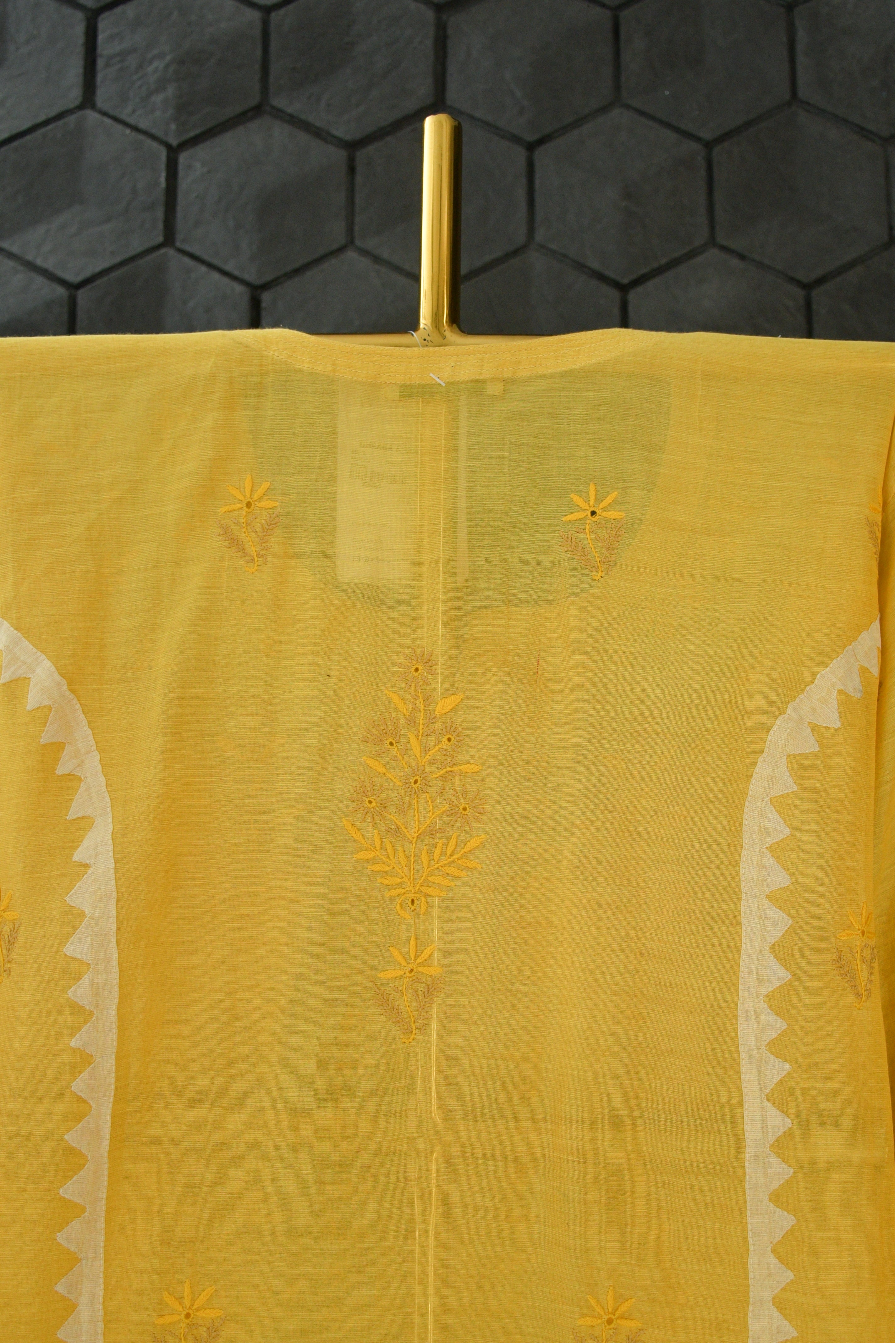 Mustard Tissue Chikankari Kurta Set