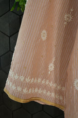 Powder Pink Stripped Tissue Chikankari Kurta Set