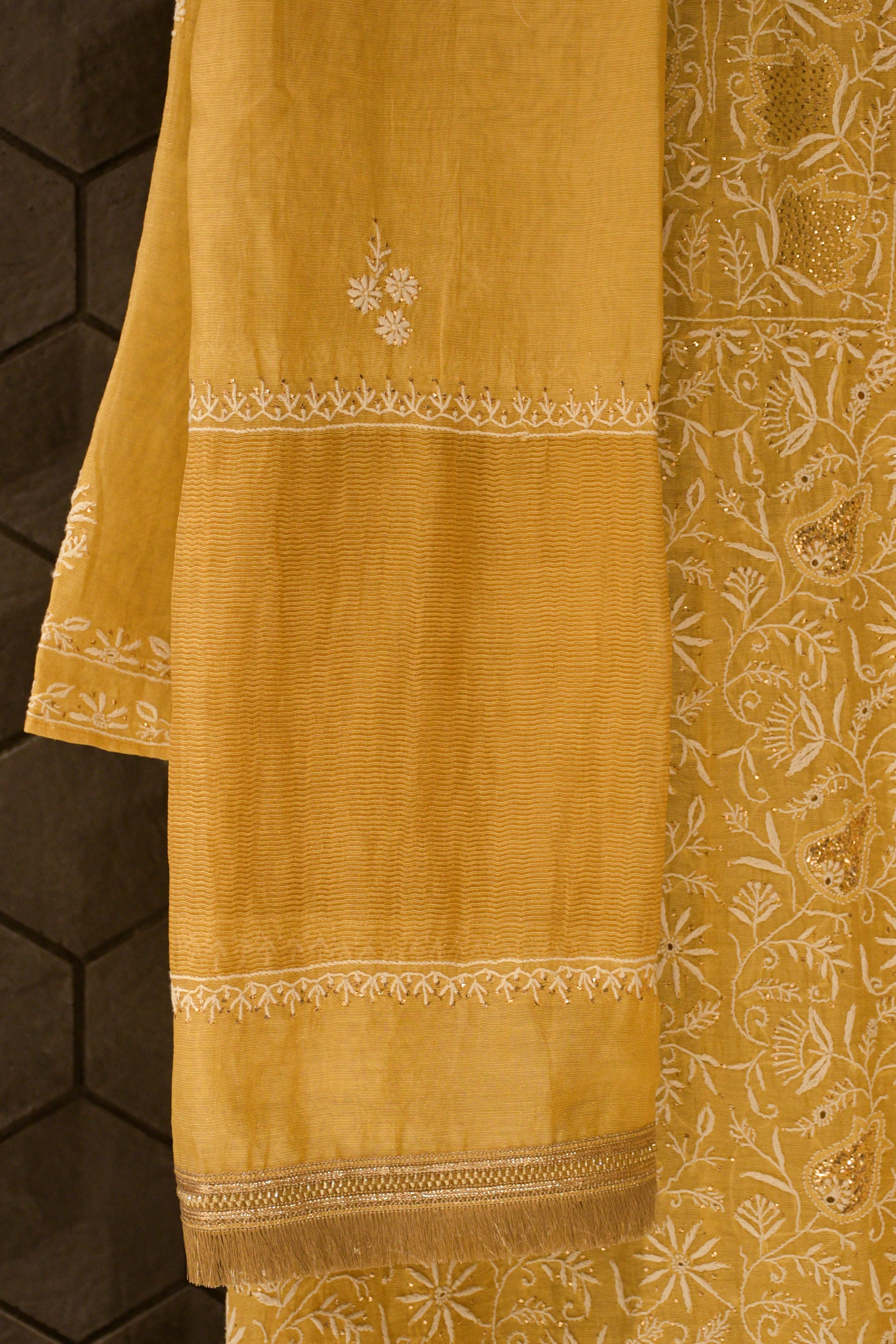 Yellow Tissue Chikankari Kurta Set