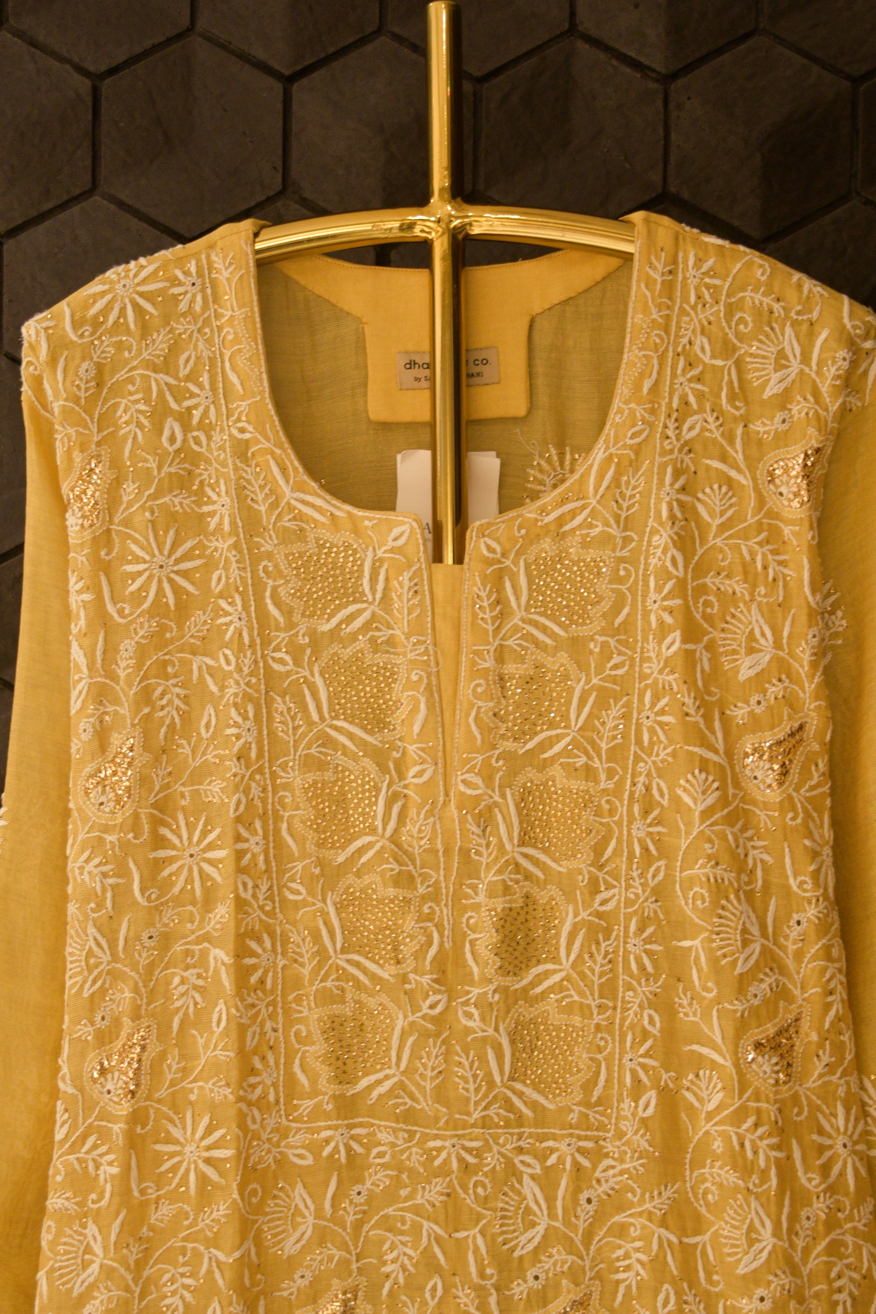 Yellow Tissue Chikankari Kurta Set