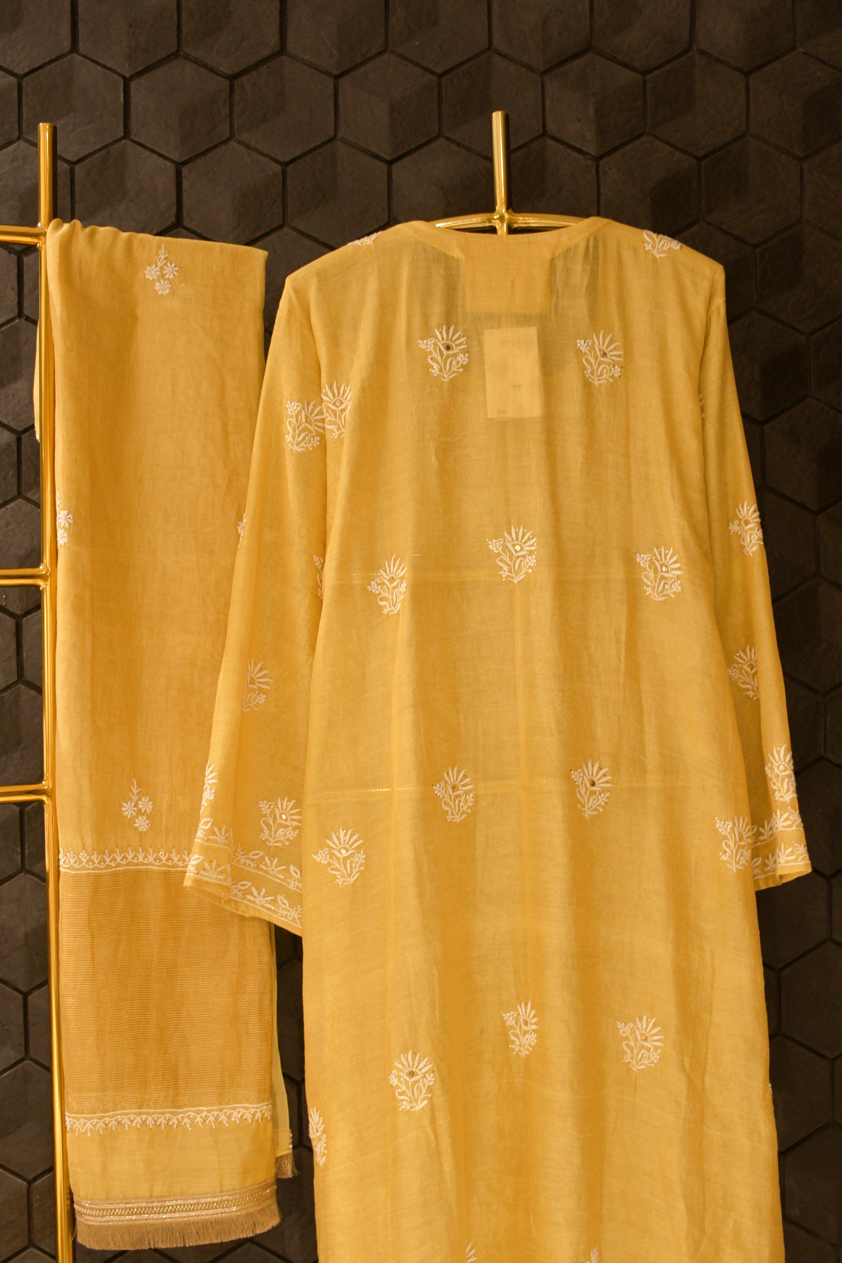 Yellow Tissue Chikankari Kurta Set