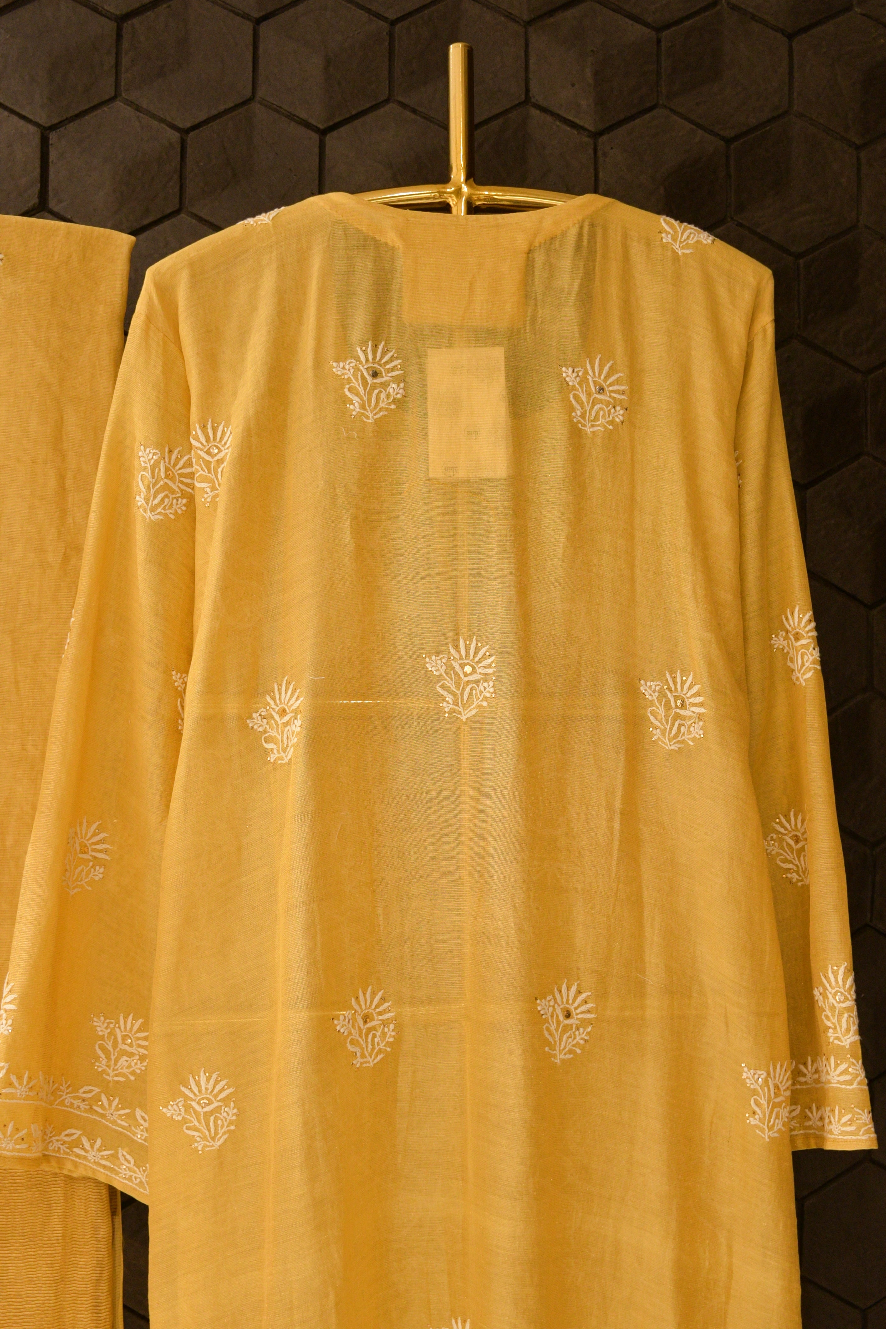 Yellow Tissue Chikankari Kurta Set