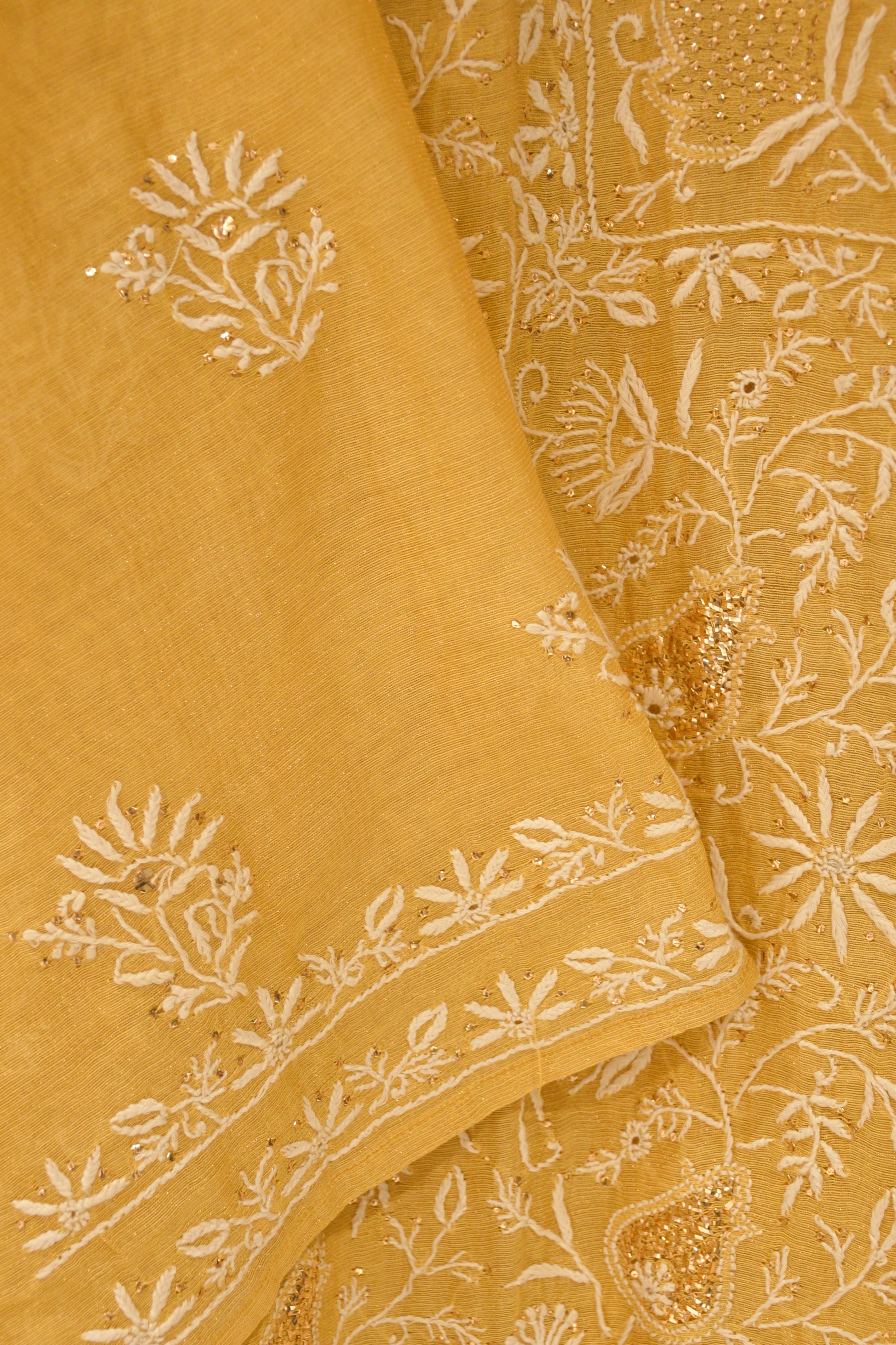 Yellow Tissue Chikankari Kurta Set