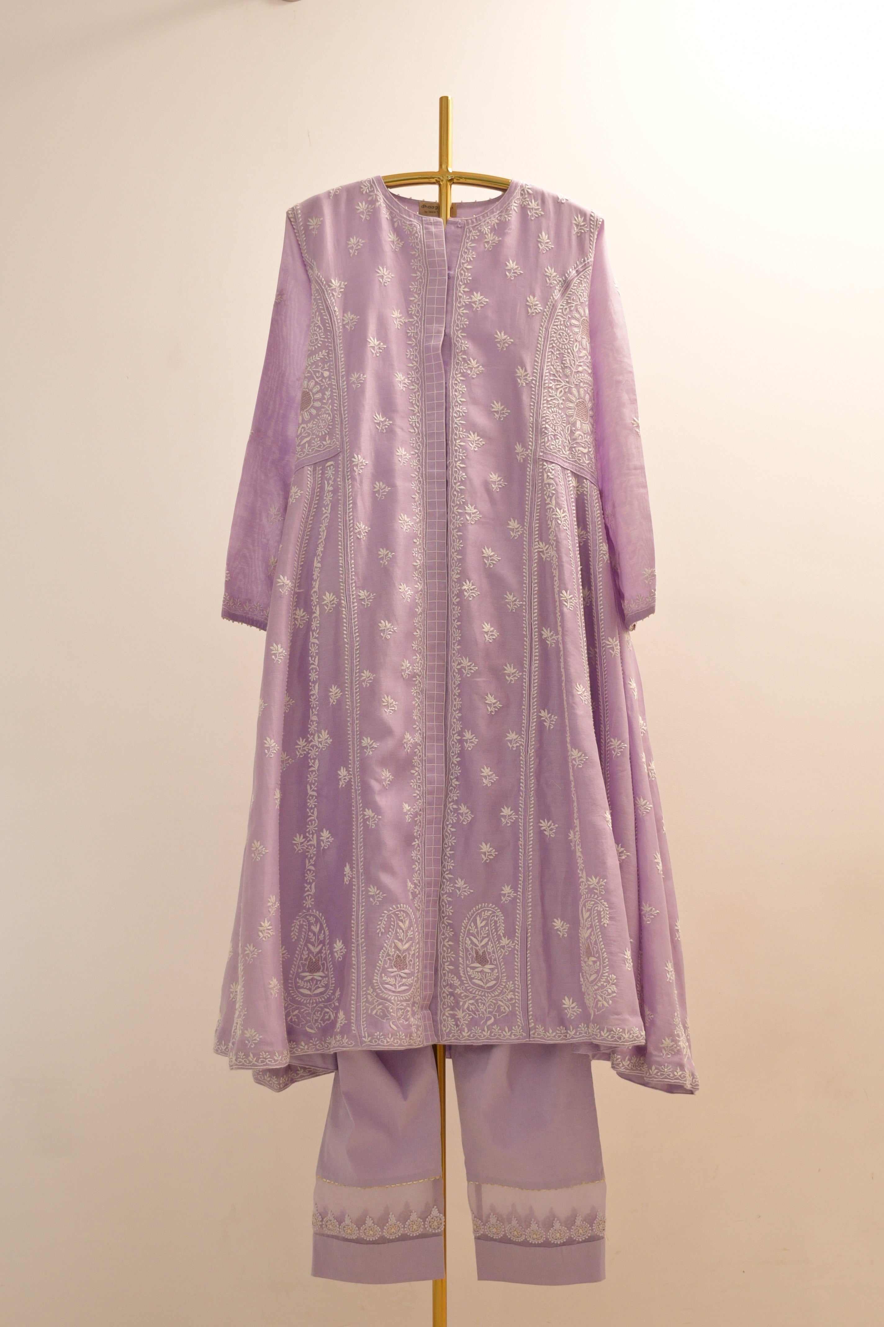 Lilac Chanderi Chikankari Anarkali Set