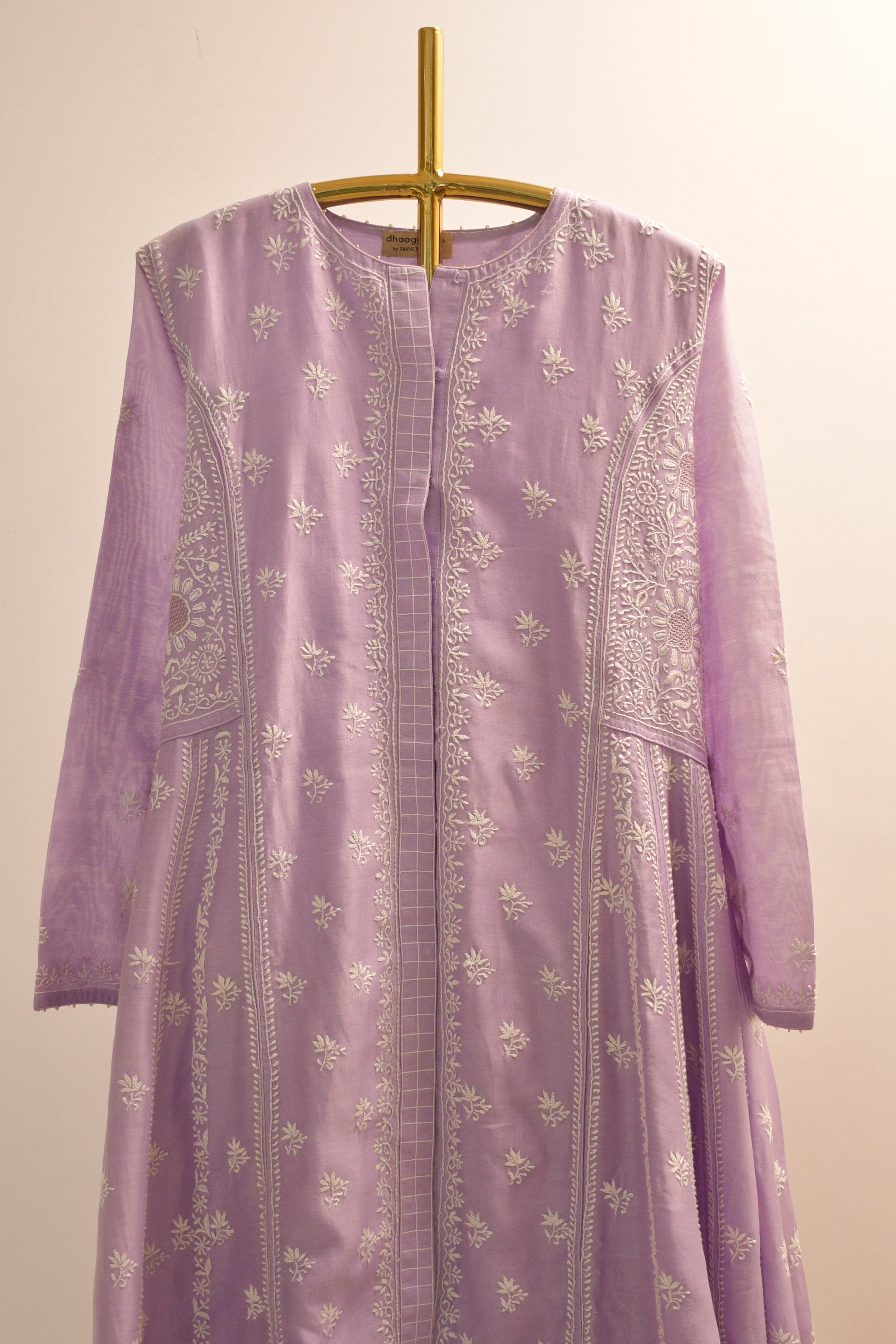 Lilac Chanderi Chikankari Anarkali Set