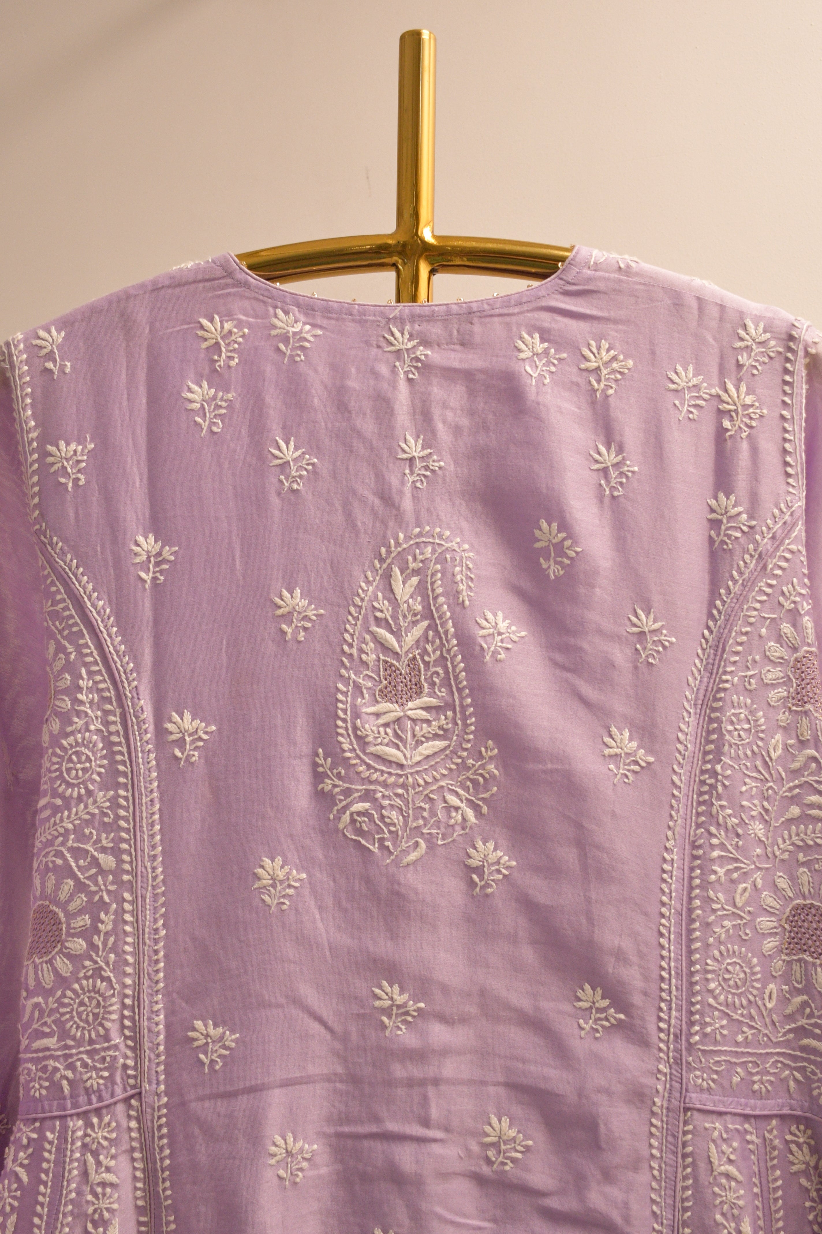 Lilac Chanderi Chikankari Anarkali Set