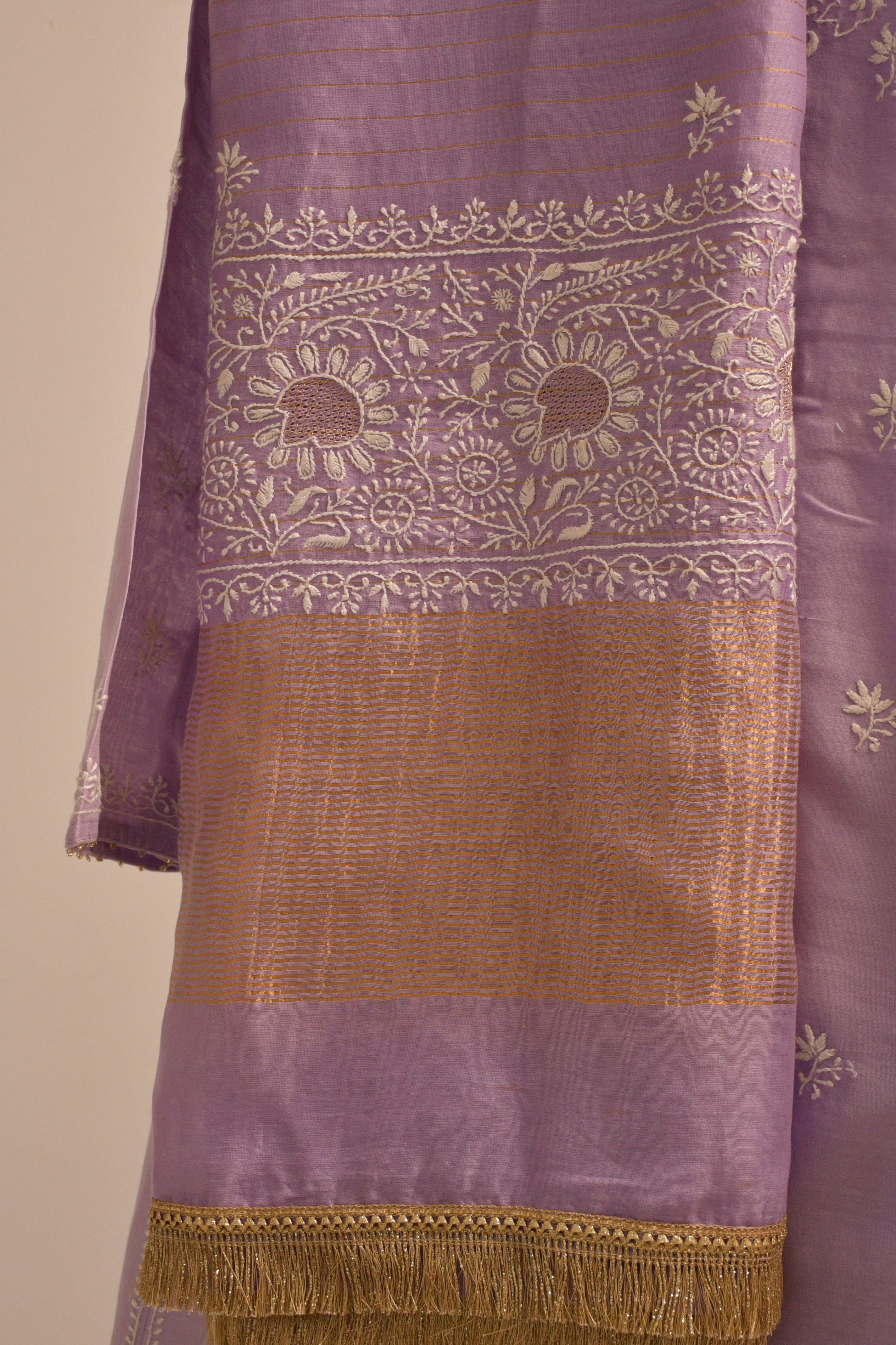 Lilac Chanderi Chikankari Anarkali Set