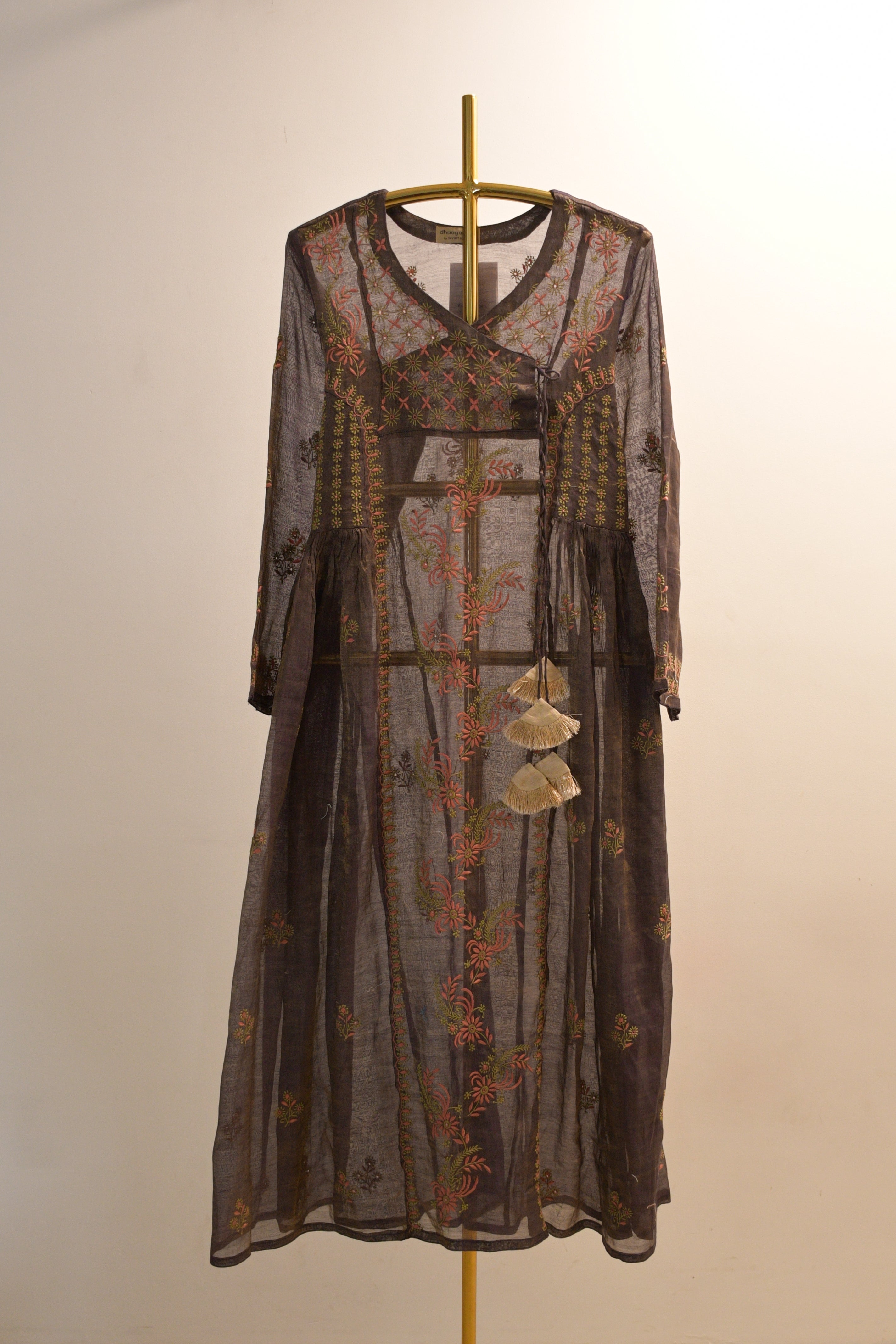 Deep Brown Tissue Chikankari Kurta Set