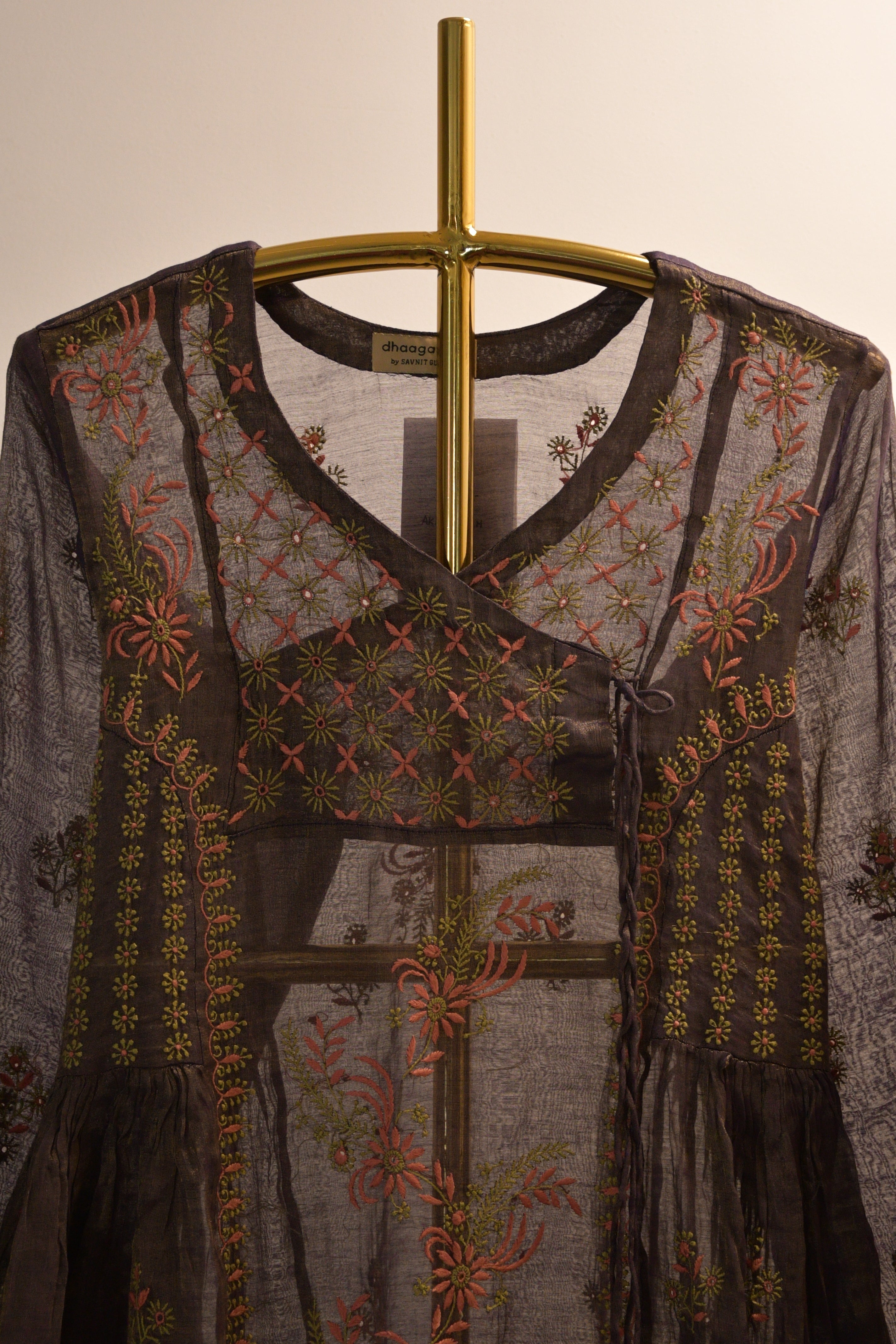 Deep Brown Tissue Chikankari Kurta Set