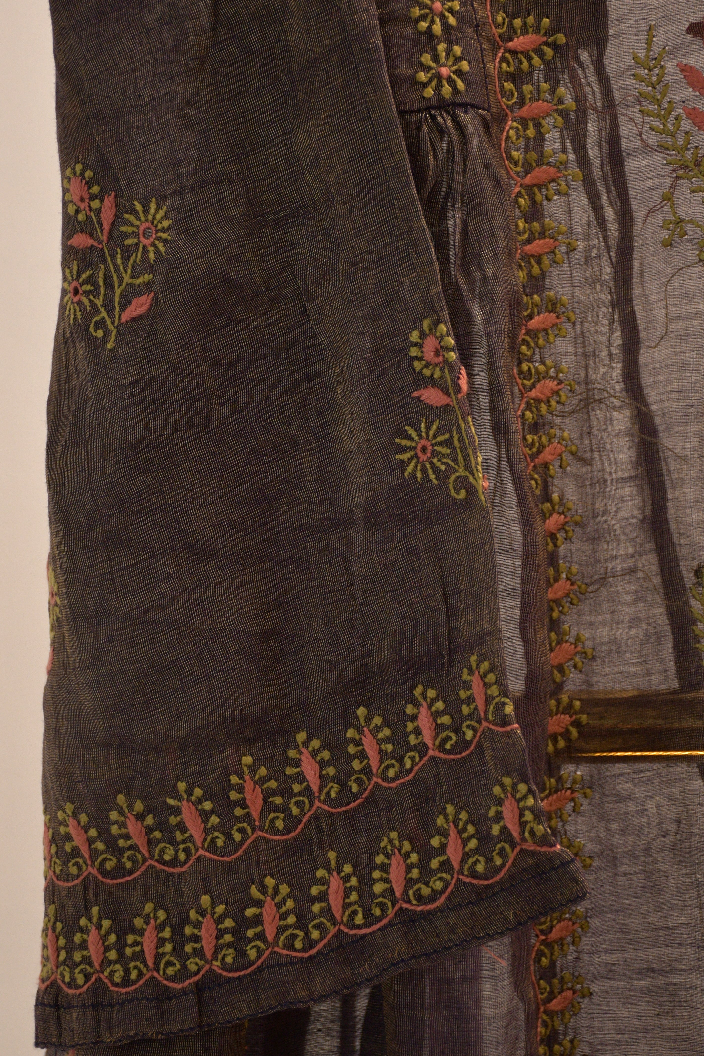 Deep Brown Tissue Chikankari Kurta Set