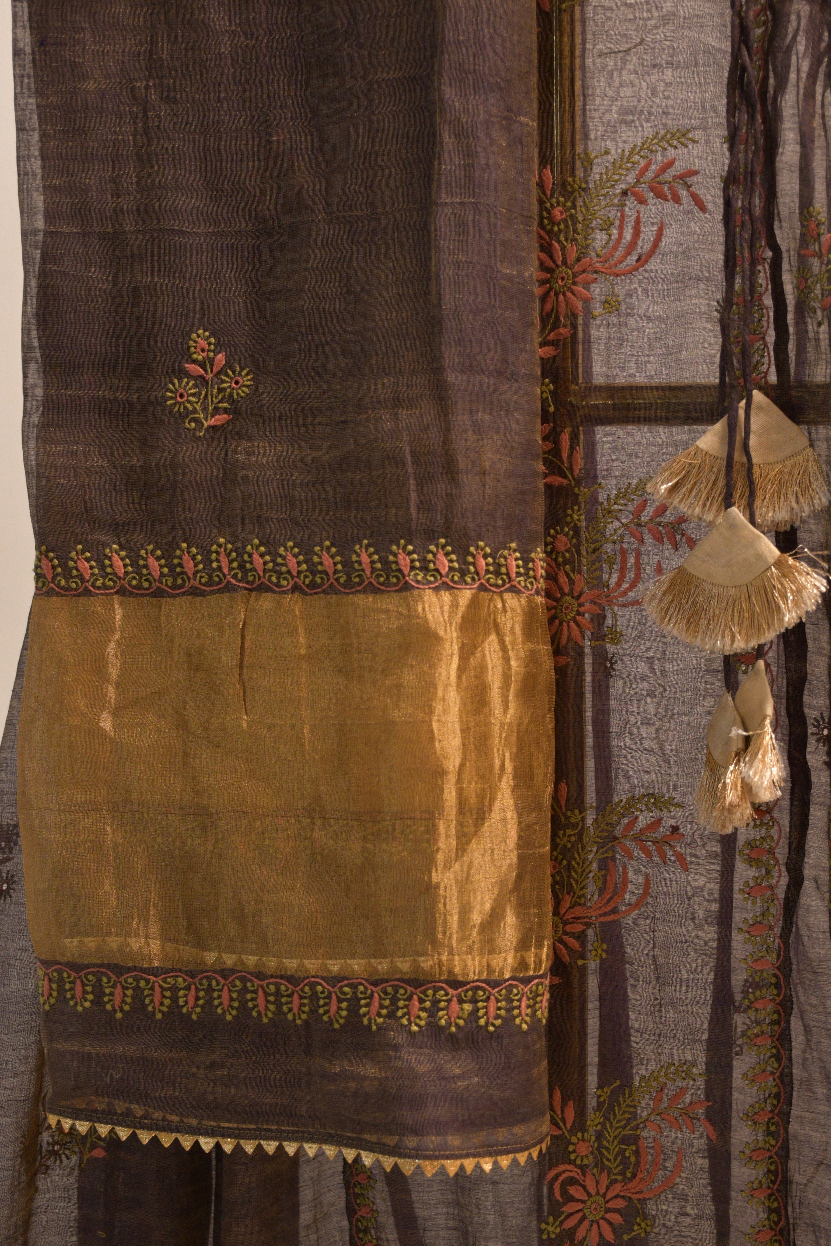 Deep Brown Tissue Chikankari Kurta Set