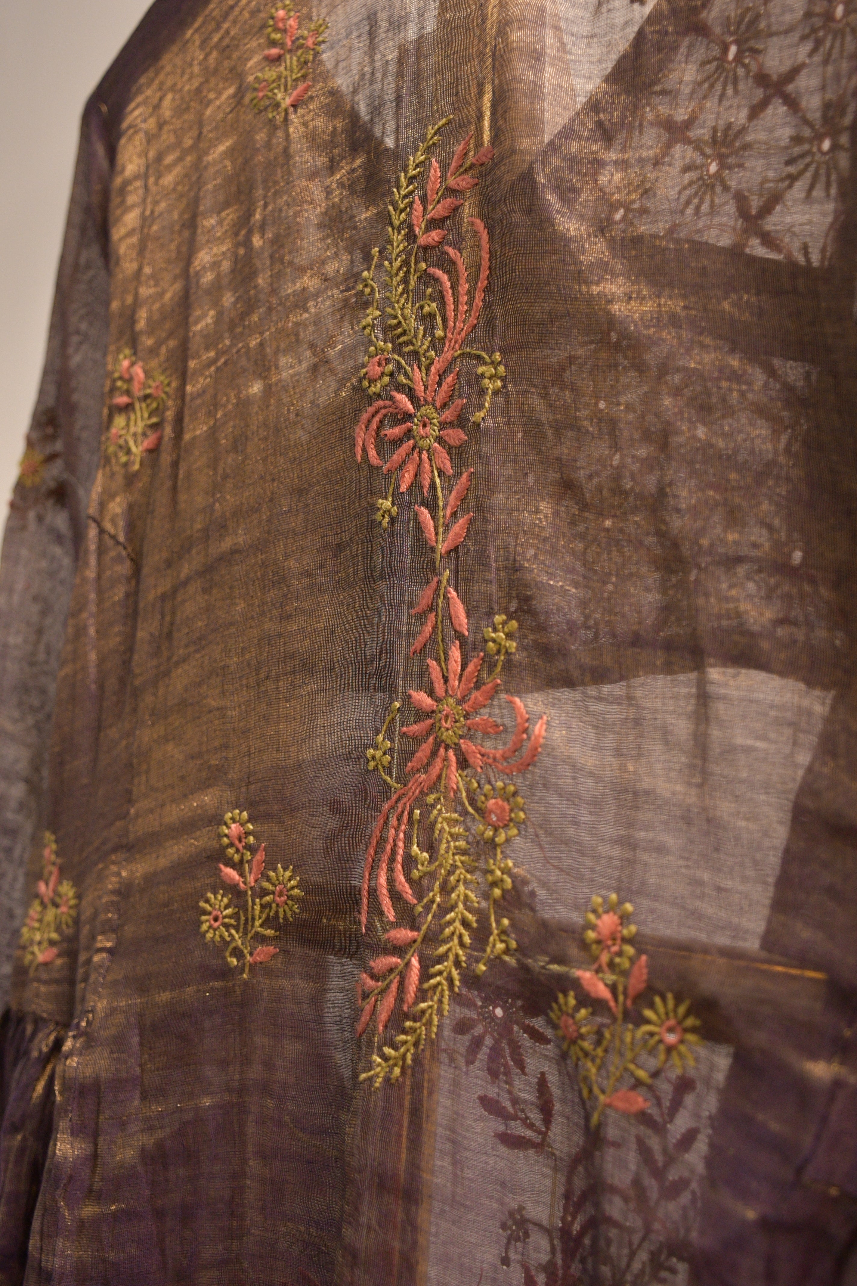 Deep Brown Tissue Chikankari Kurta Set