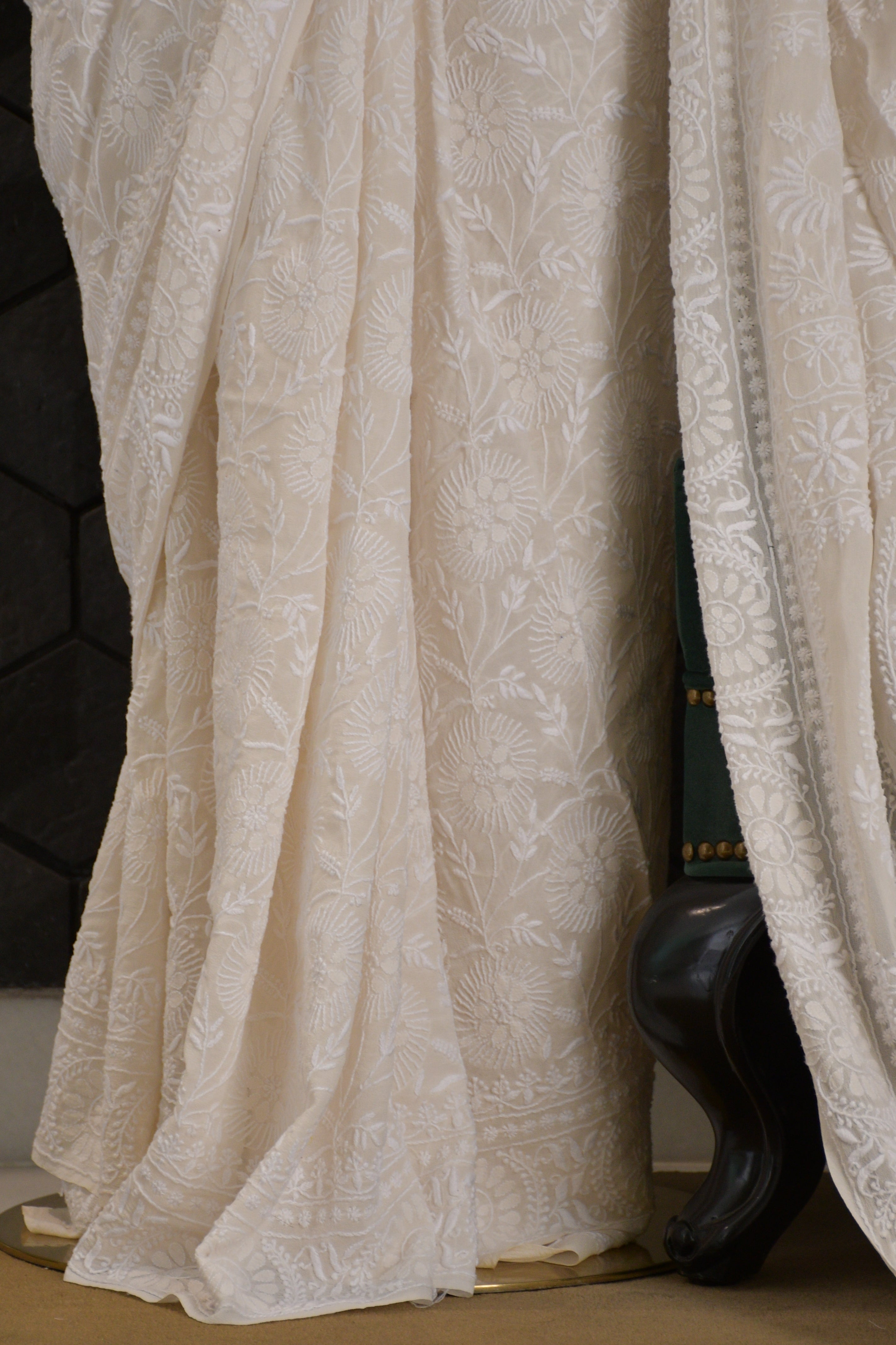 Premium White Georgette Chikankari Saree