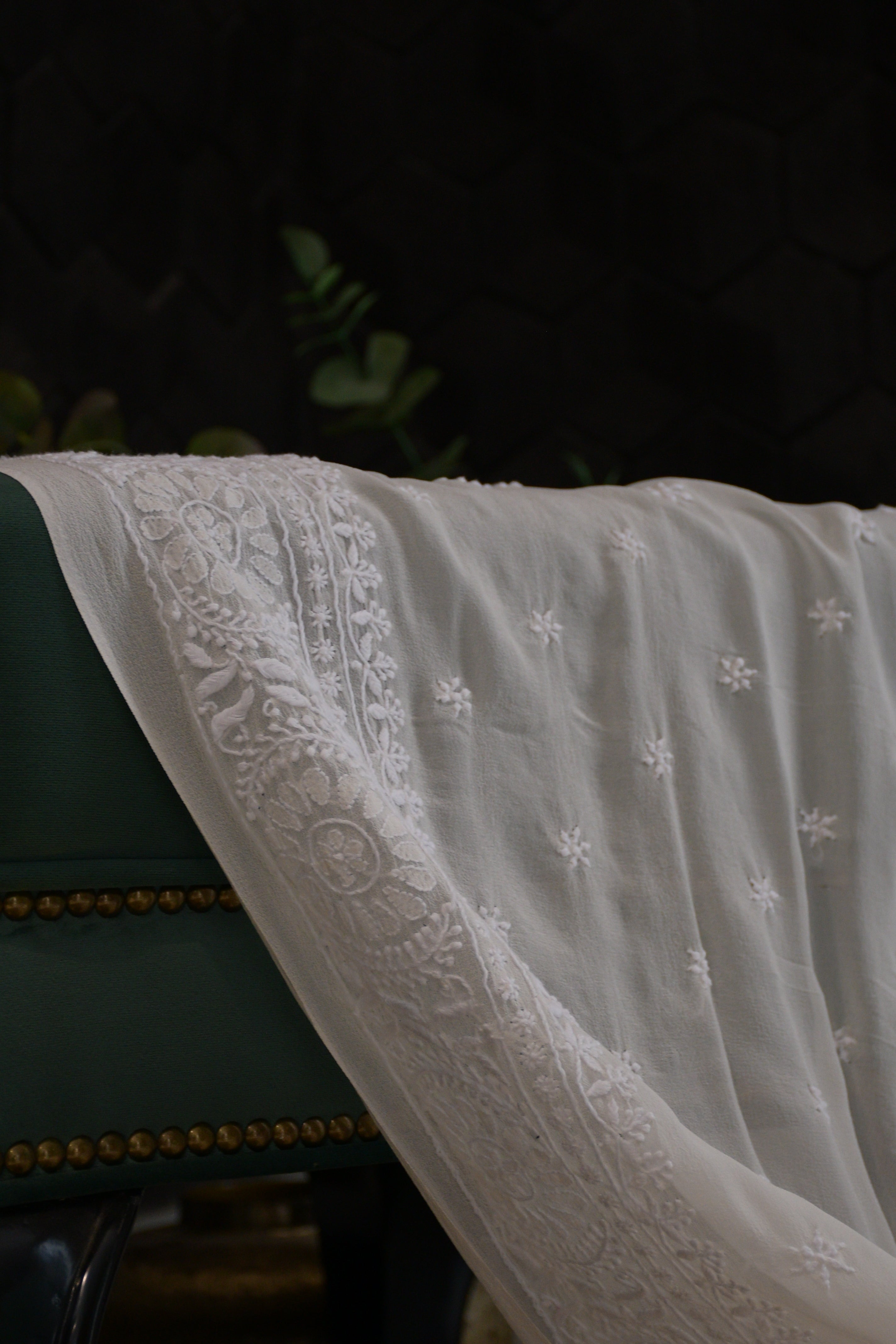 Premium White Georgette Chikankari Saree