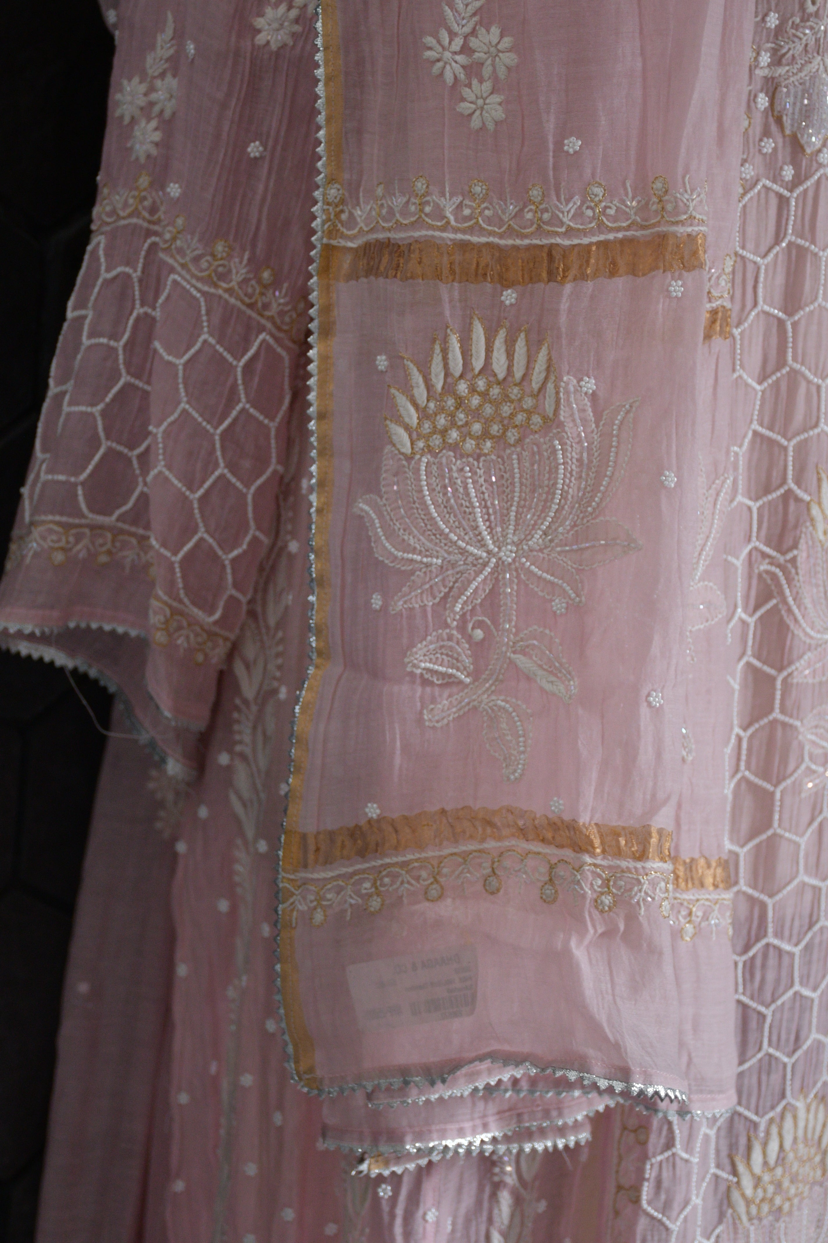 Pink Mul chanderi chikankari anarkali set
