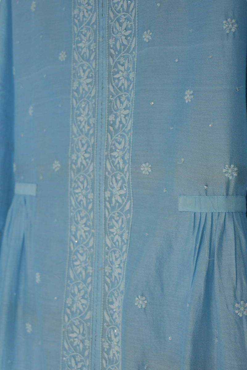 Sky Blue Chanderi Chikankari Dress