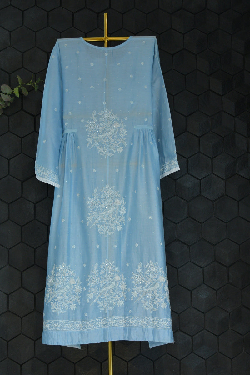 Sky Blue Chanderi Chikankari Dress