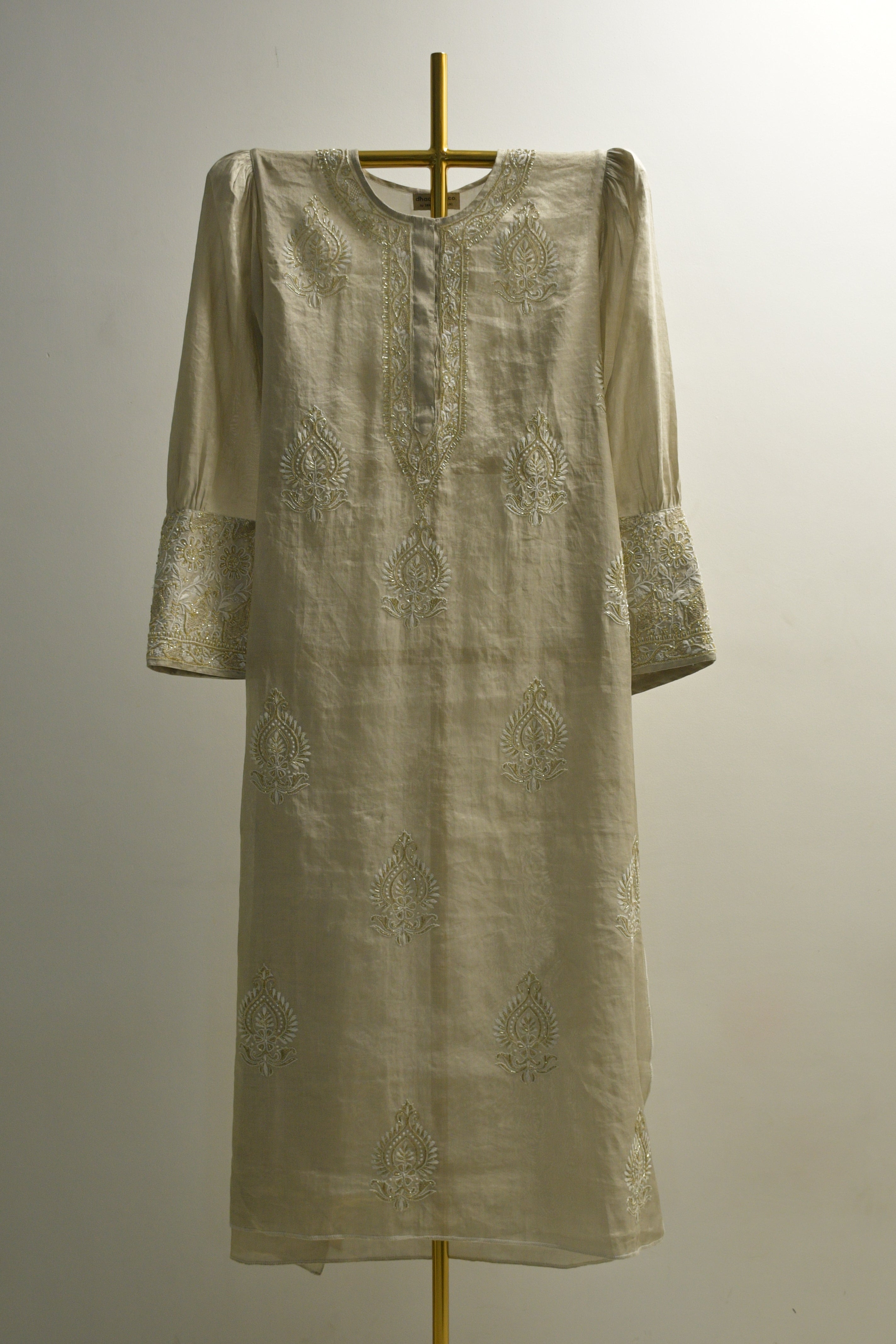 Silver Tissue Straight Kurta Set