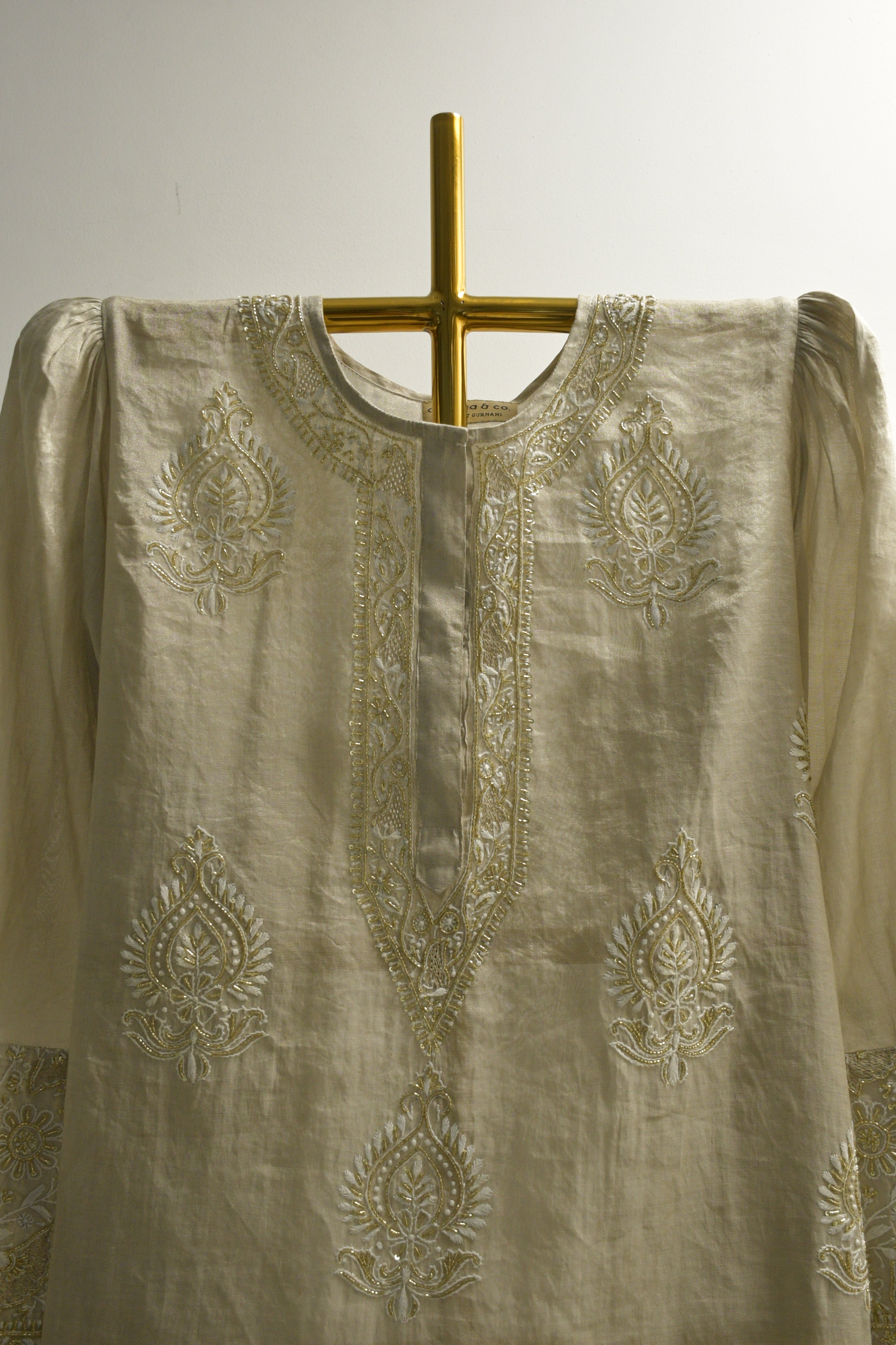 Silver Tissue Straight Kurta Set