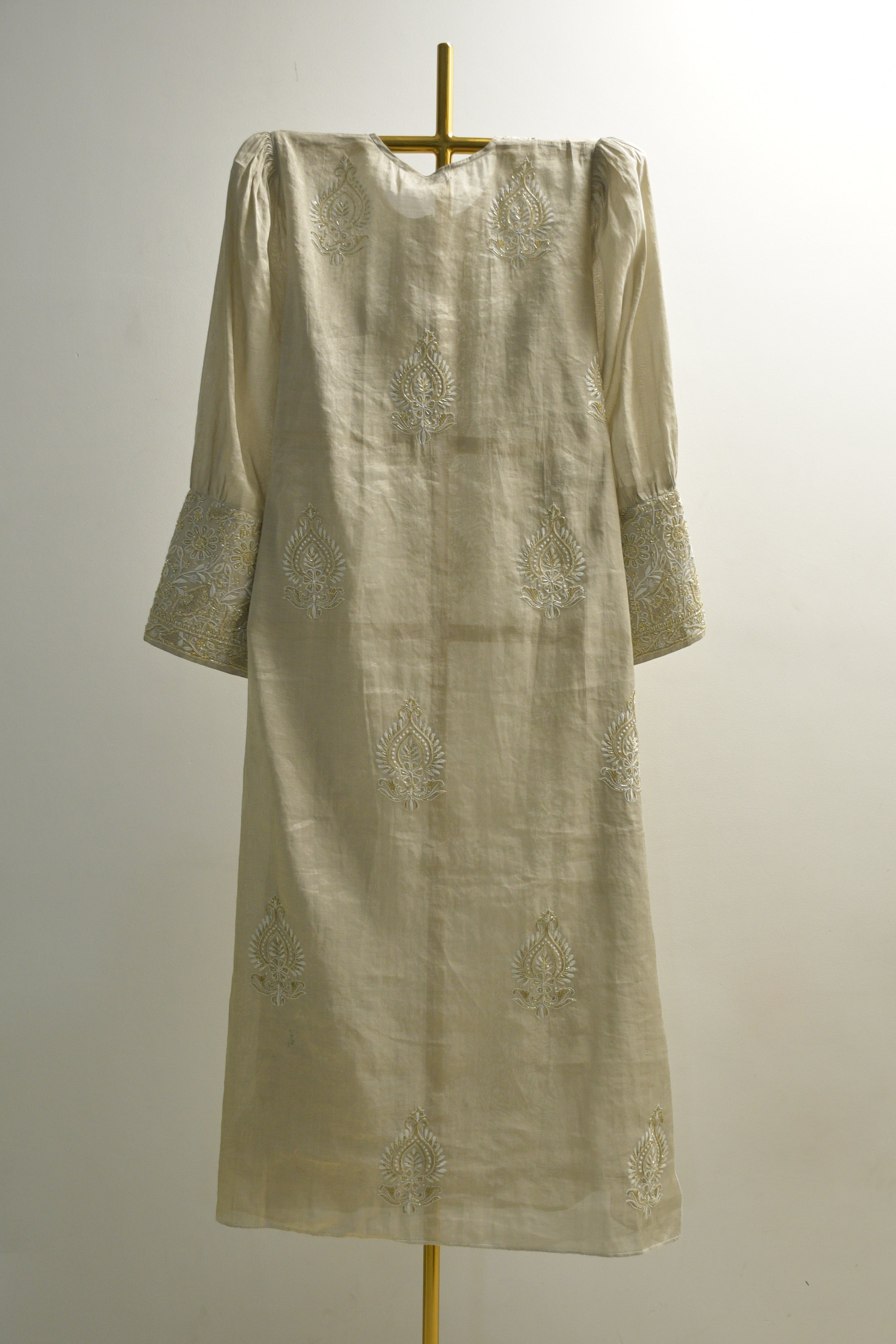 Silver Tissue Straight Kurta Set
