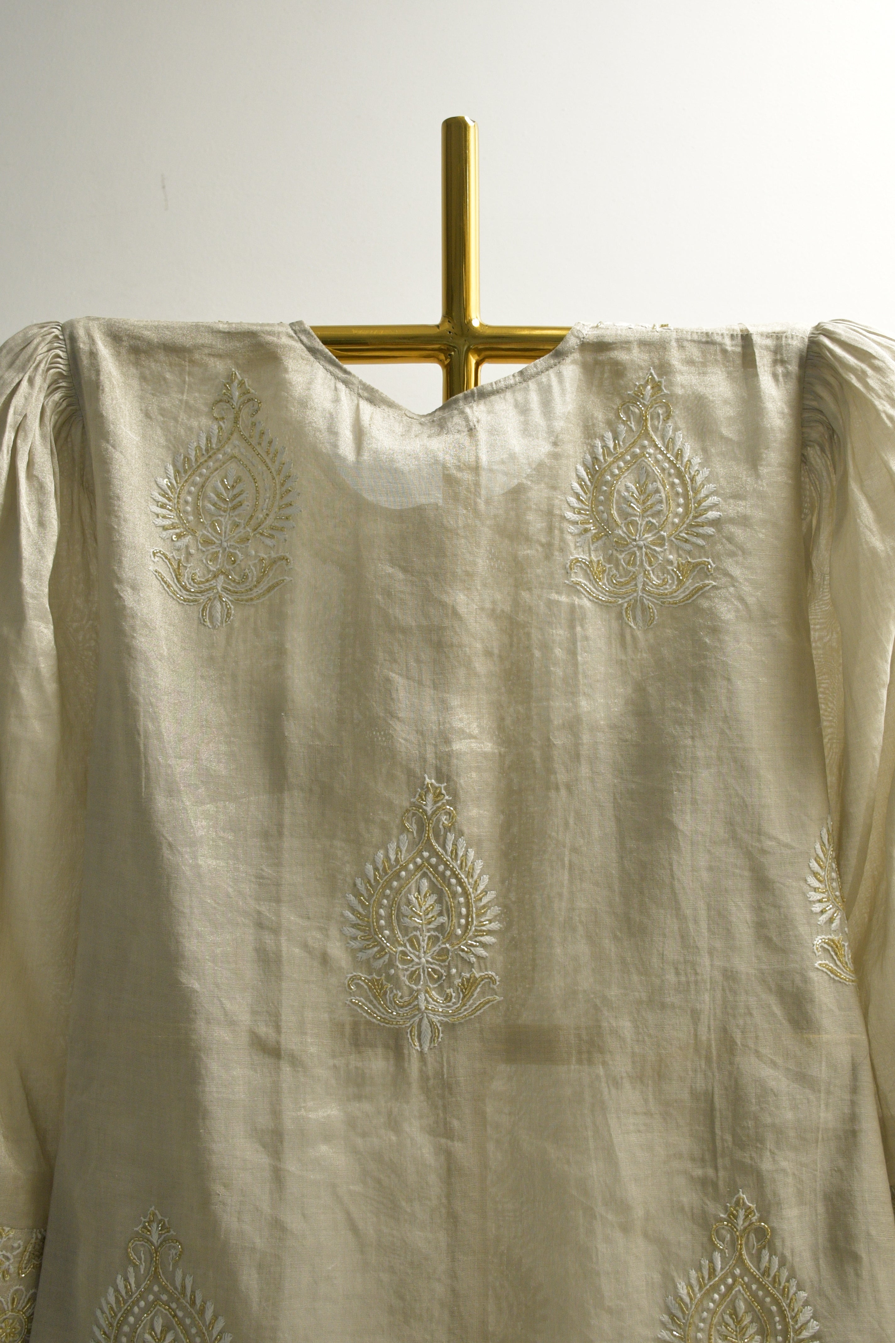 Silver Tissue Straight Kurta Set
