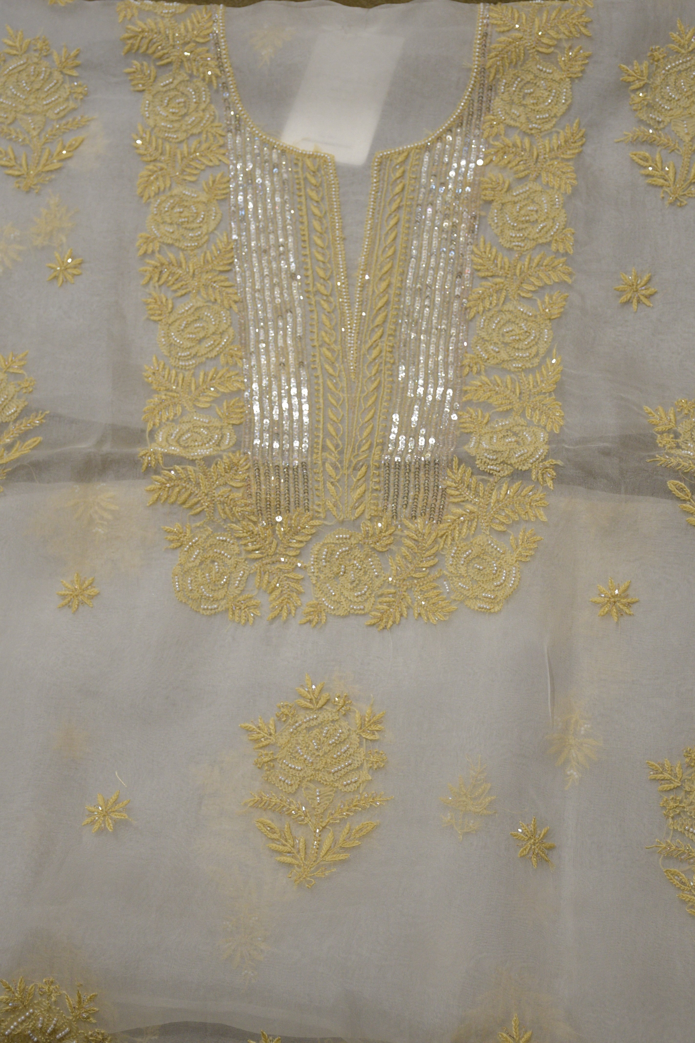 Pure Organza Kurta with Beige Embroidery