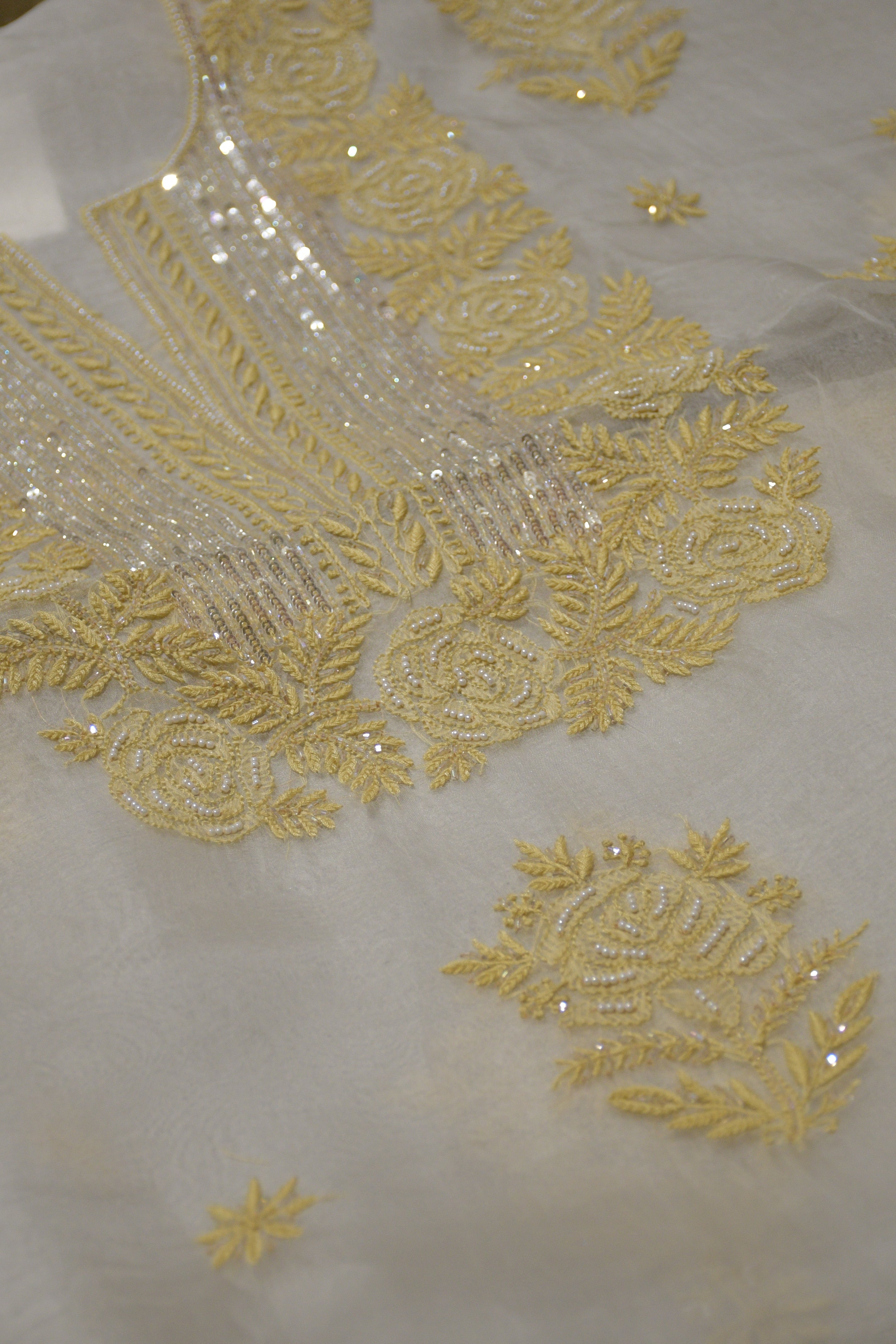 Pure Organza Kurta with Beige Embroidery