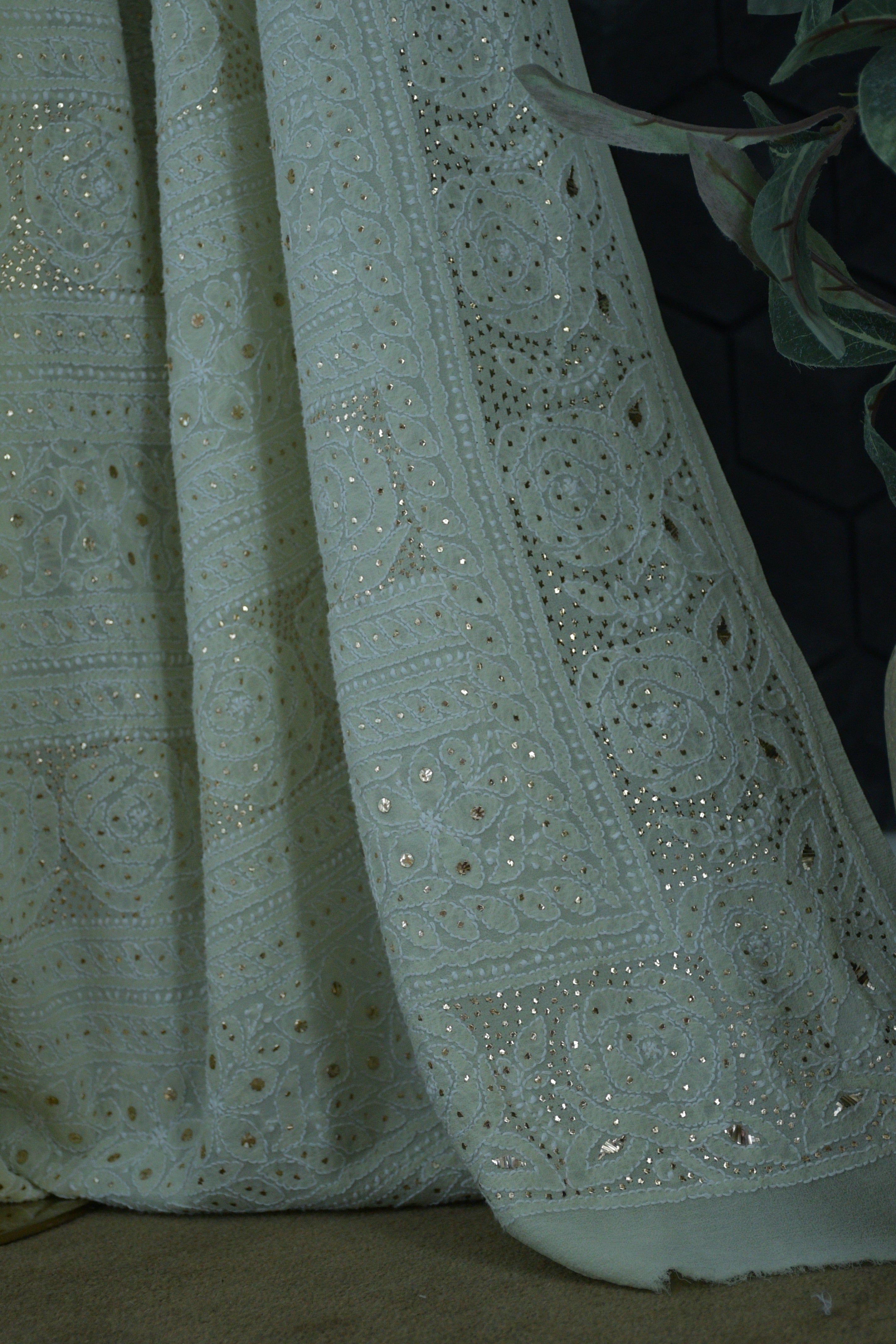 Sea Green Rose Jaal Georgette Saree