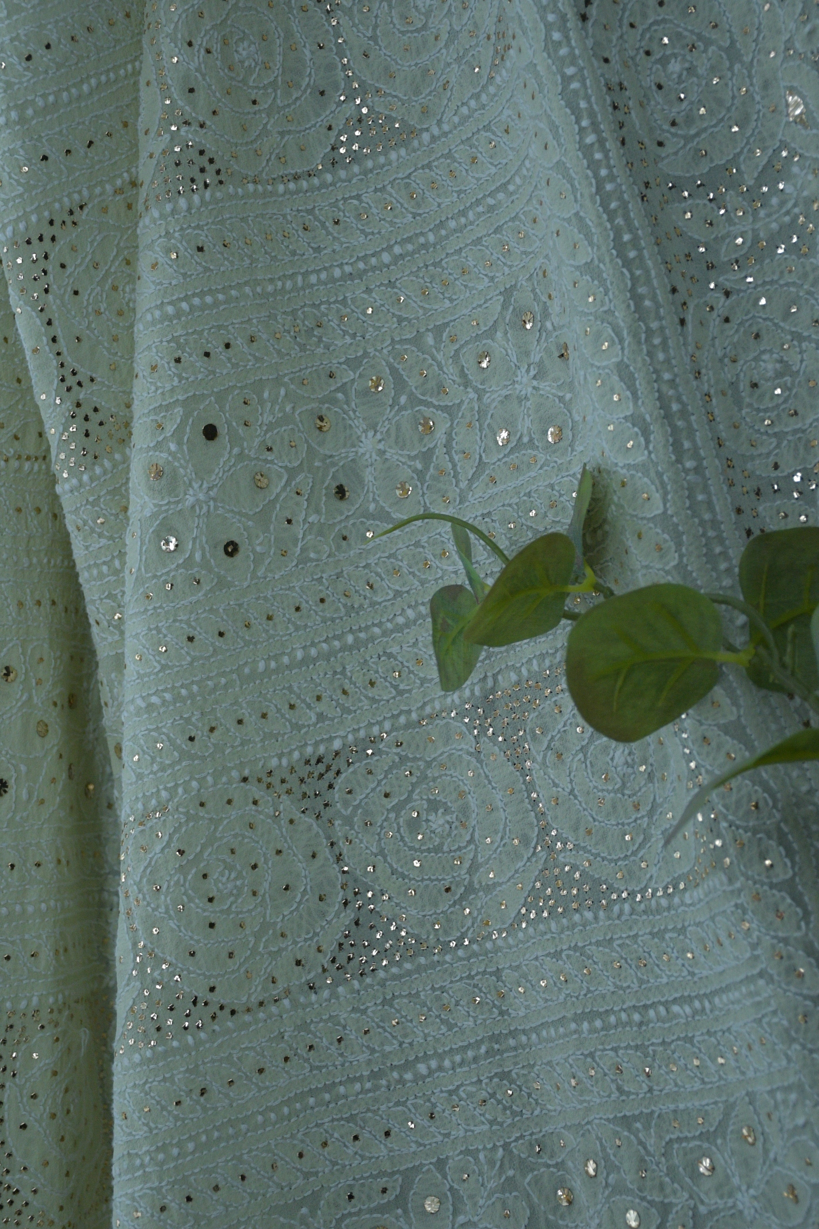 Sea Green Rose Jaal Georgette Saree