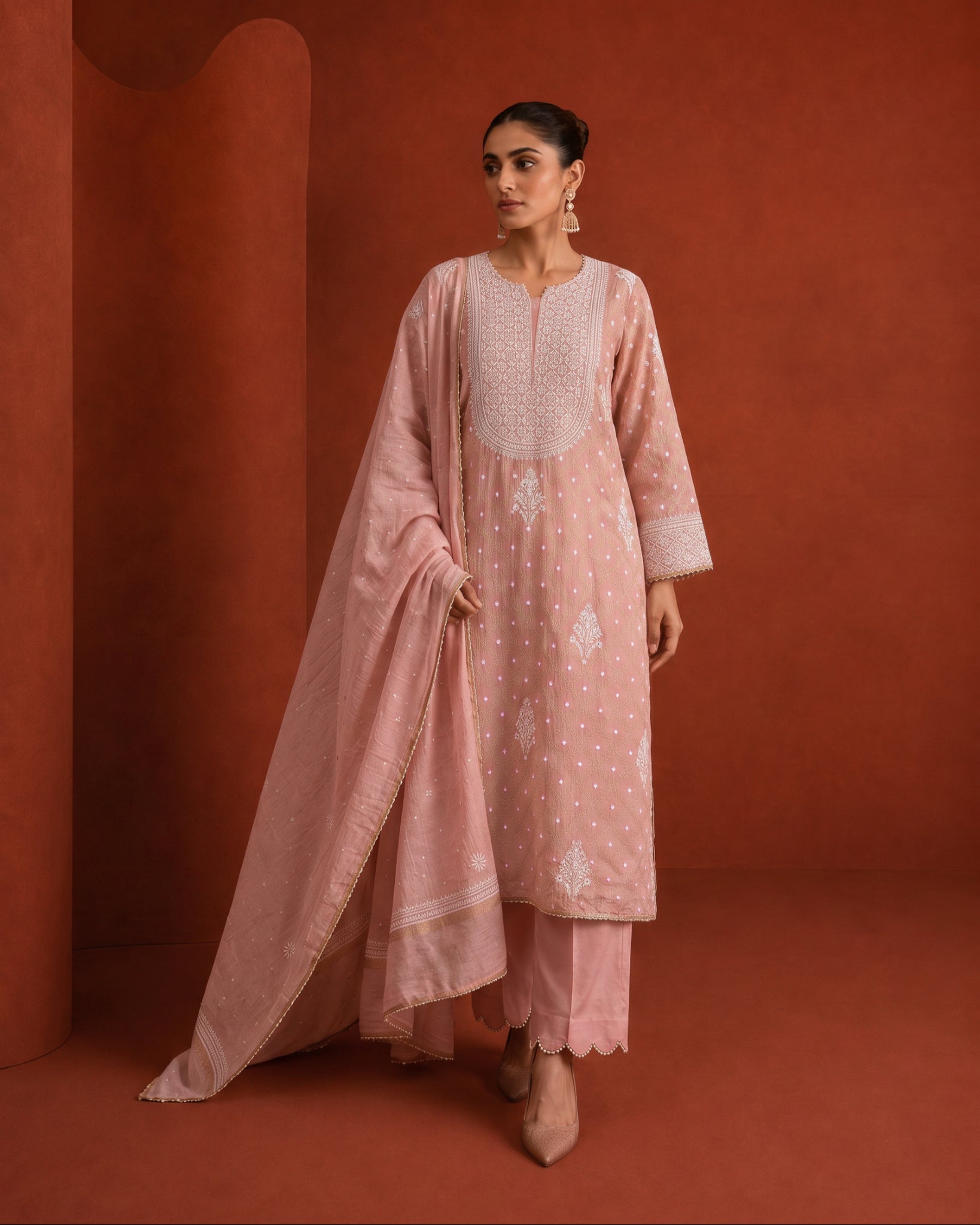 Pink Golden Tissue Kurta set in Banarsi Weave