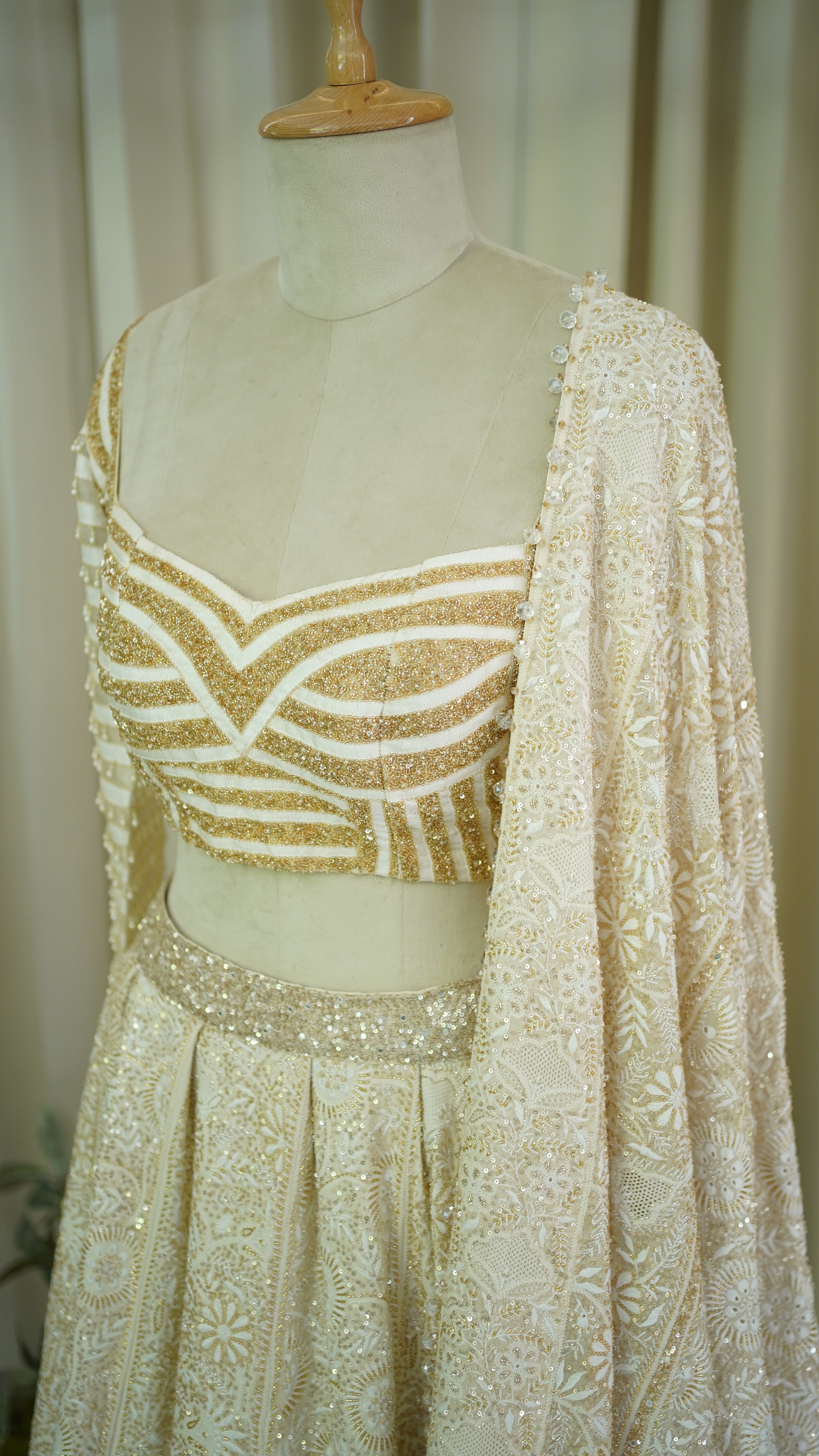 Ivory Georgette Chikankari Lehenga