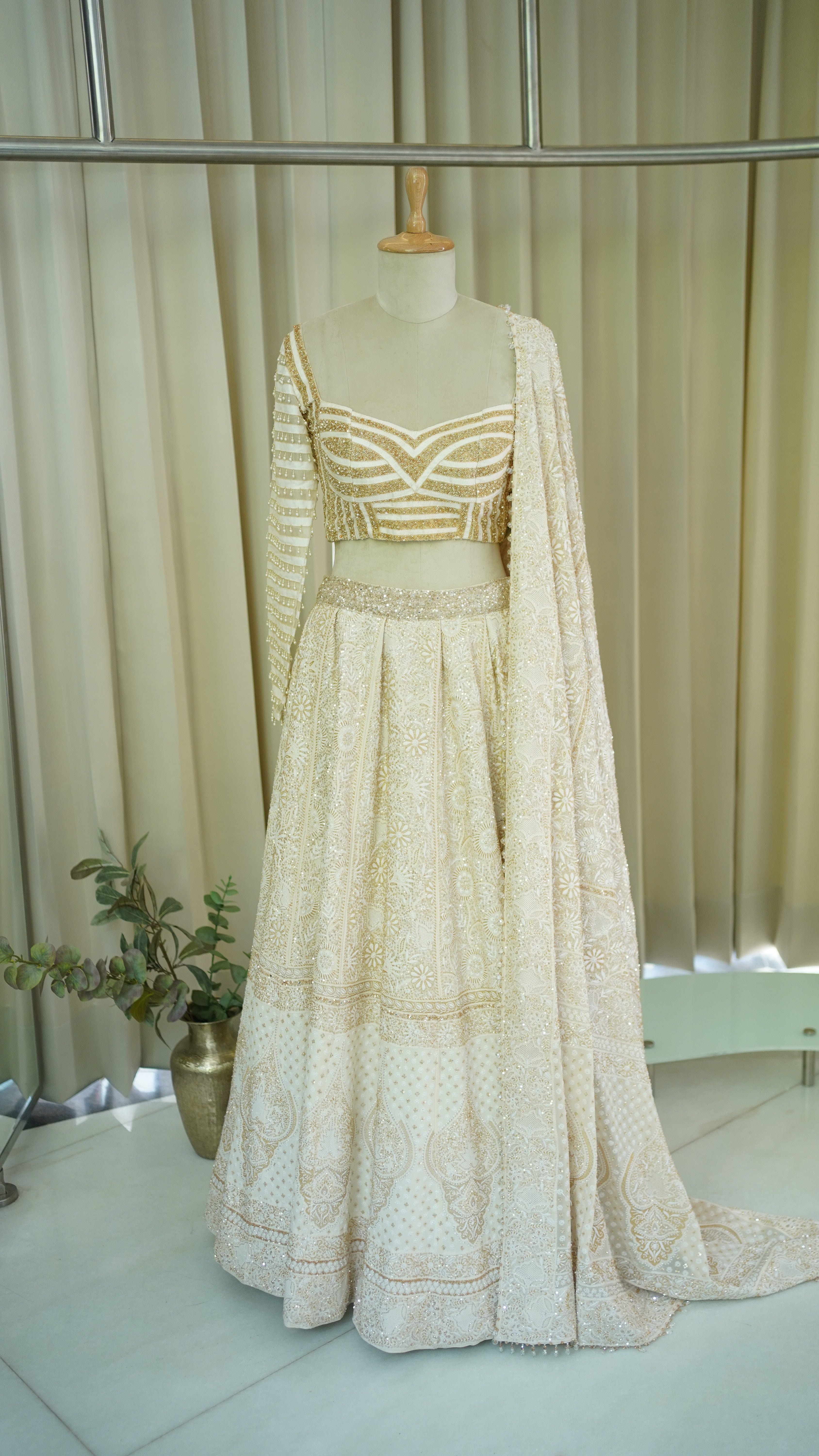 Ivory Georgette Chikankari Lehenga