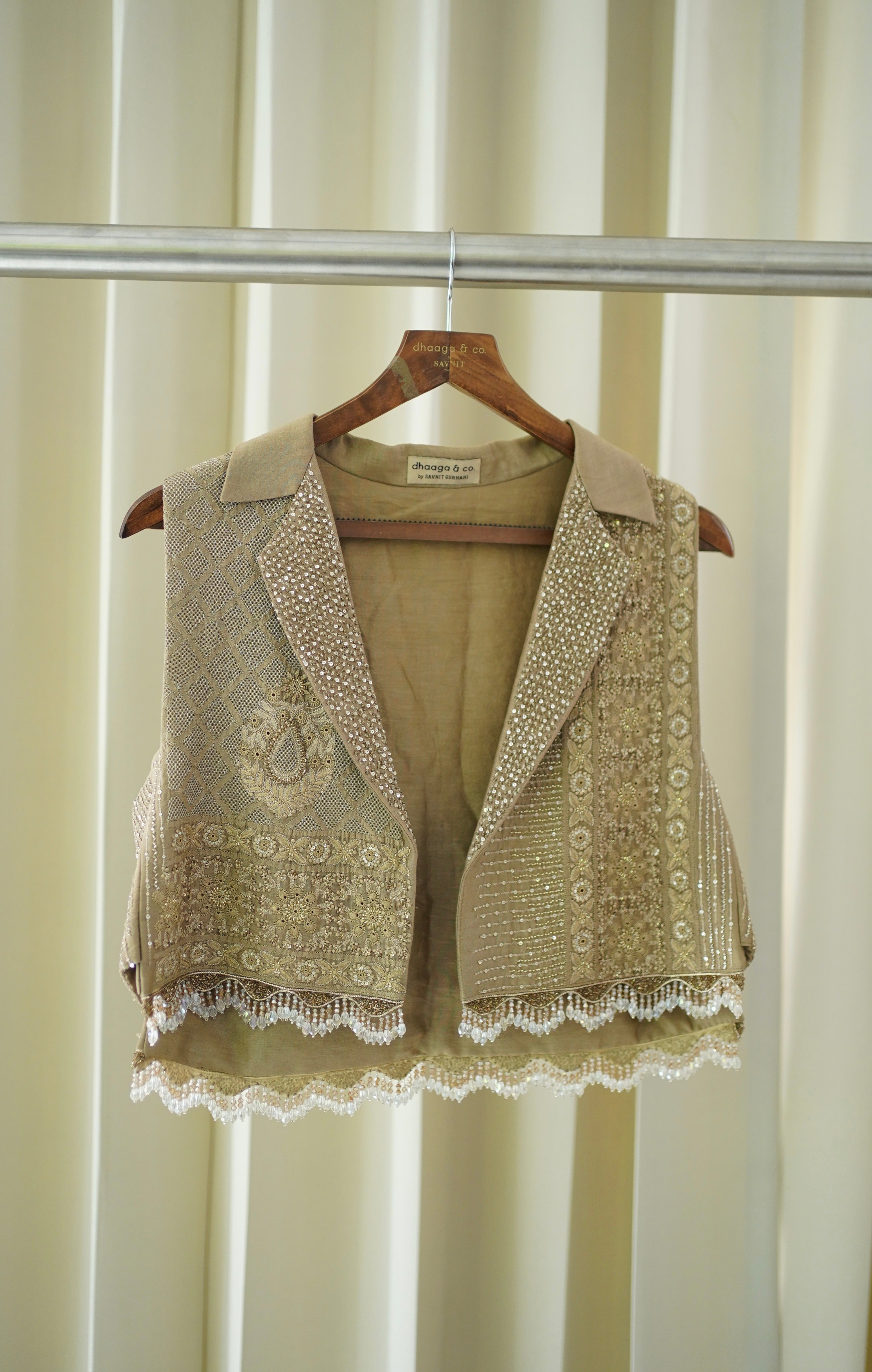Premium Brown Chanderi Chikankari Jacket
